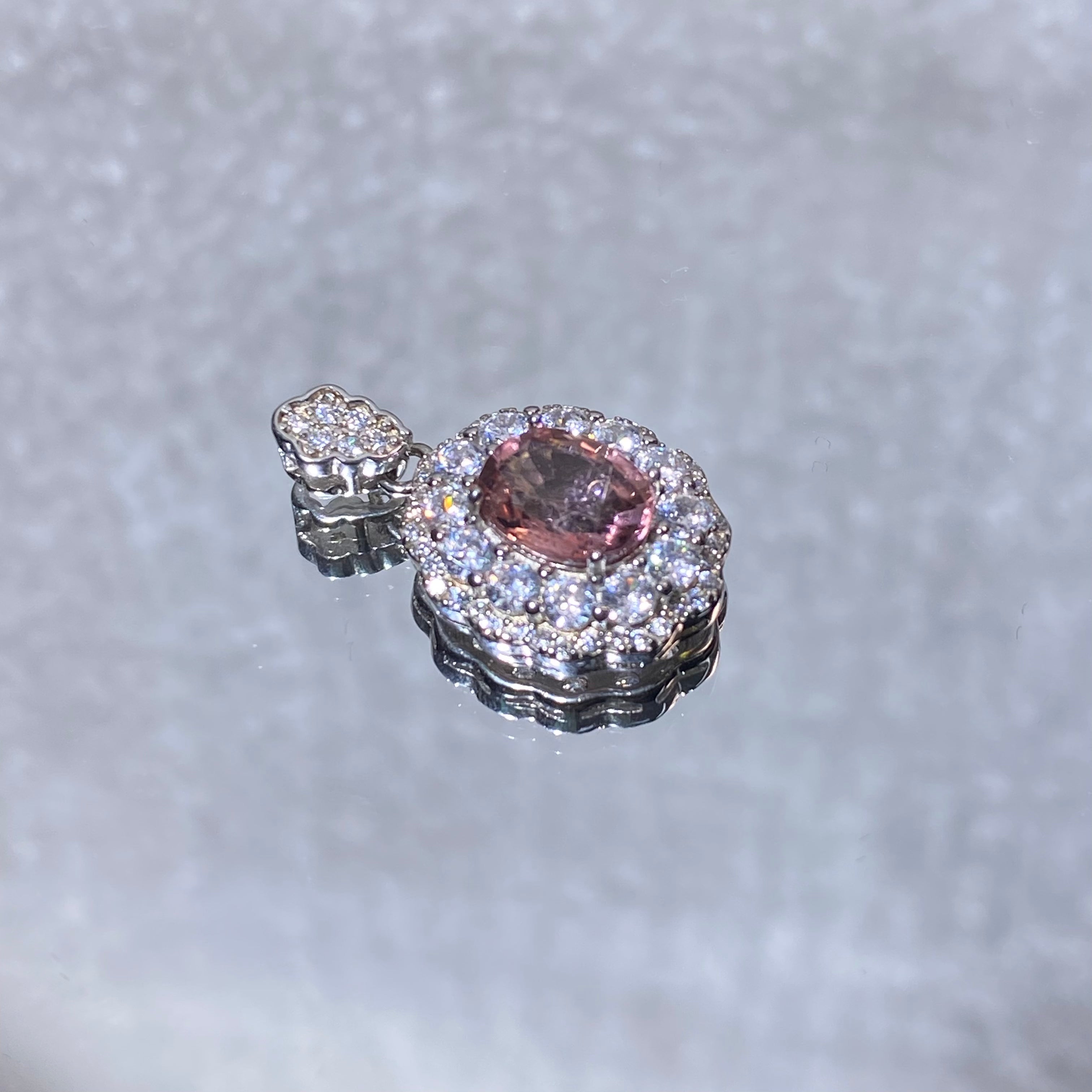 Watermelon Tourmaline Double Halo Pendant