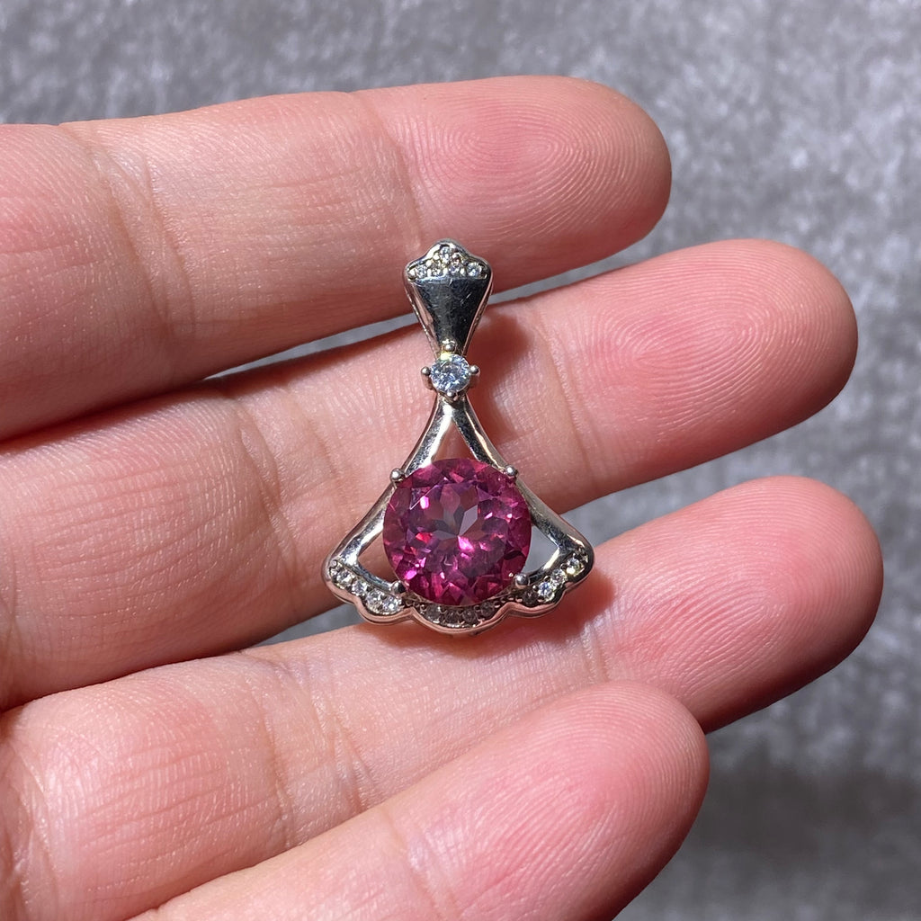 Fuchsia Pink Topaz Fan Pendant