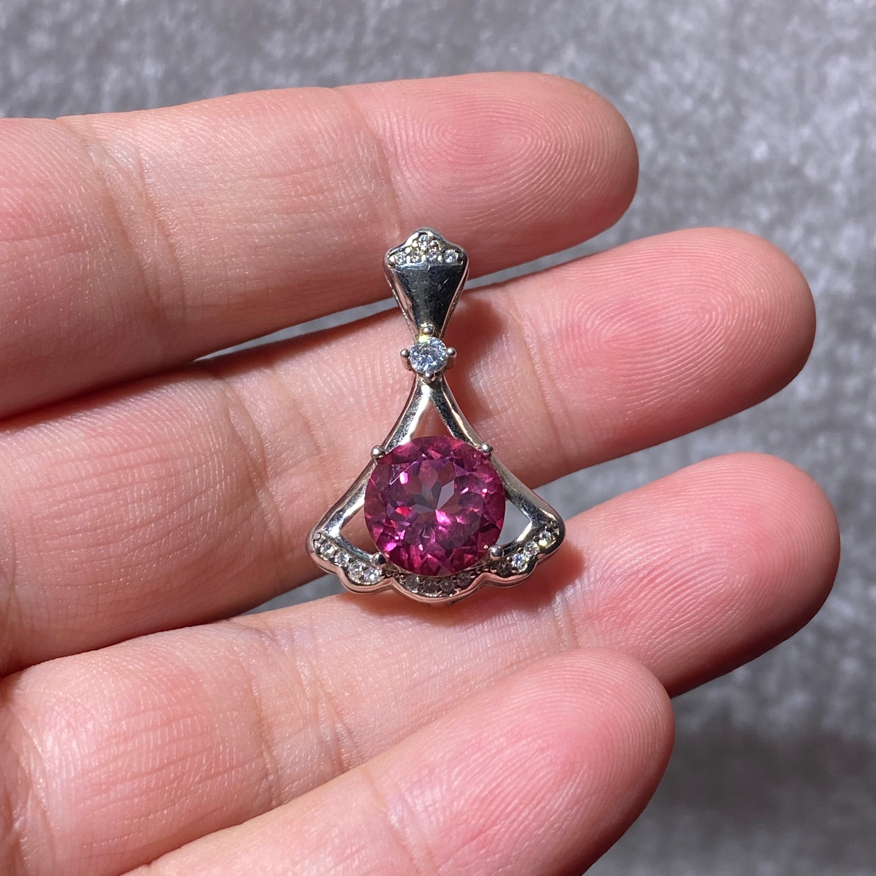 Fuchsia Pink Topaz Fan Pendant