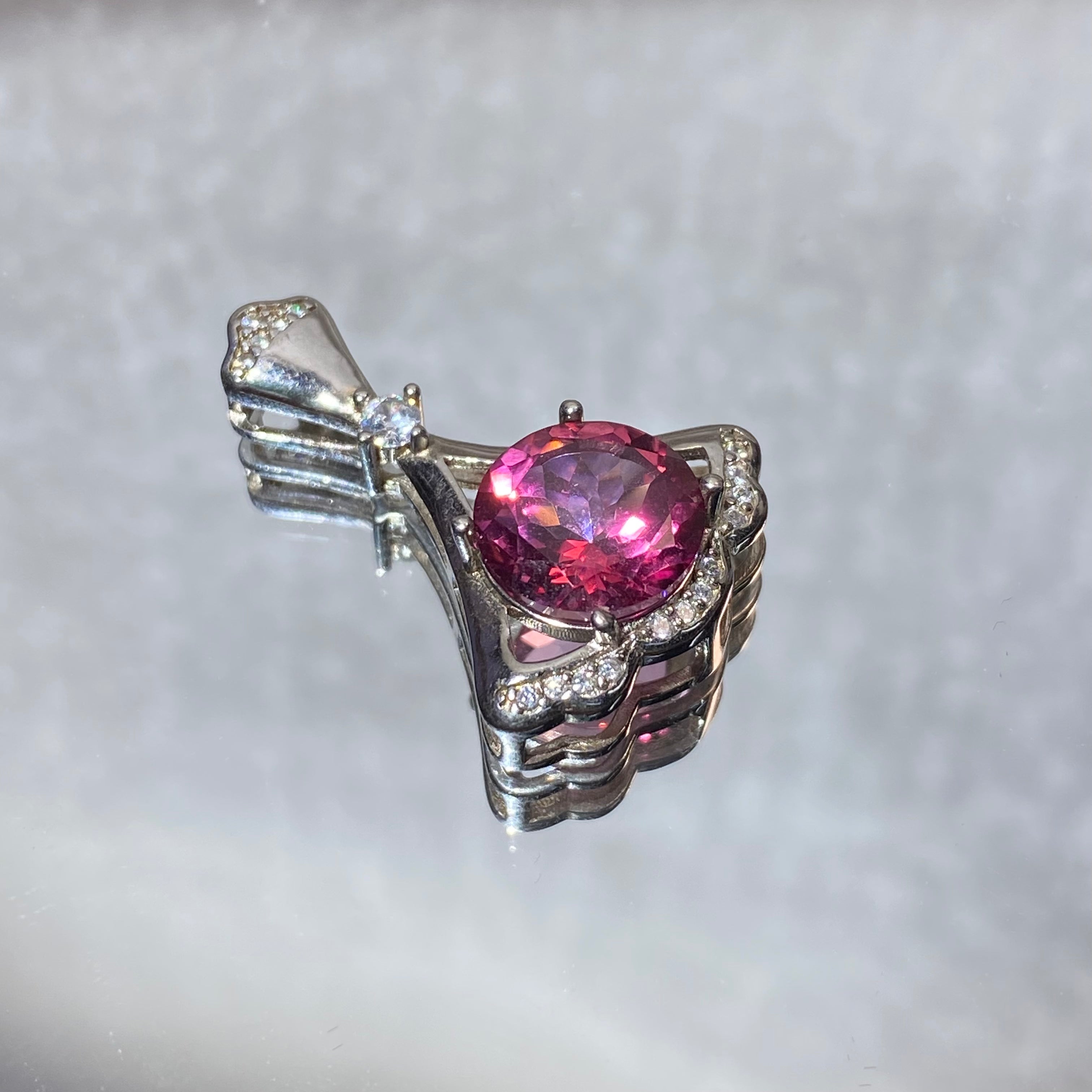 Fuchsia Pink Topaz Fan Pendant