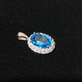 Swiss Blue Topaz Oval Halo Pendant