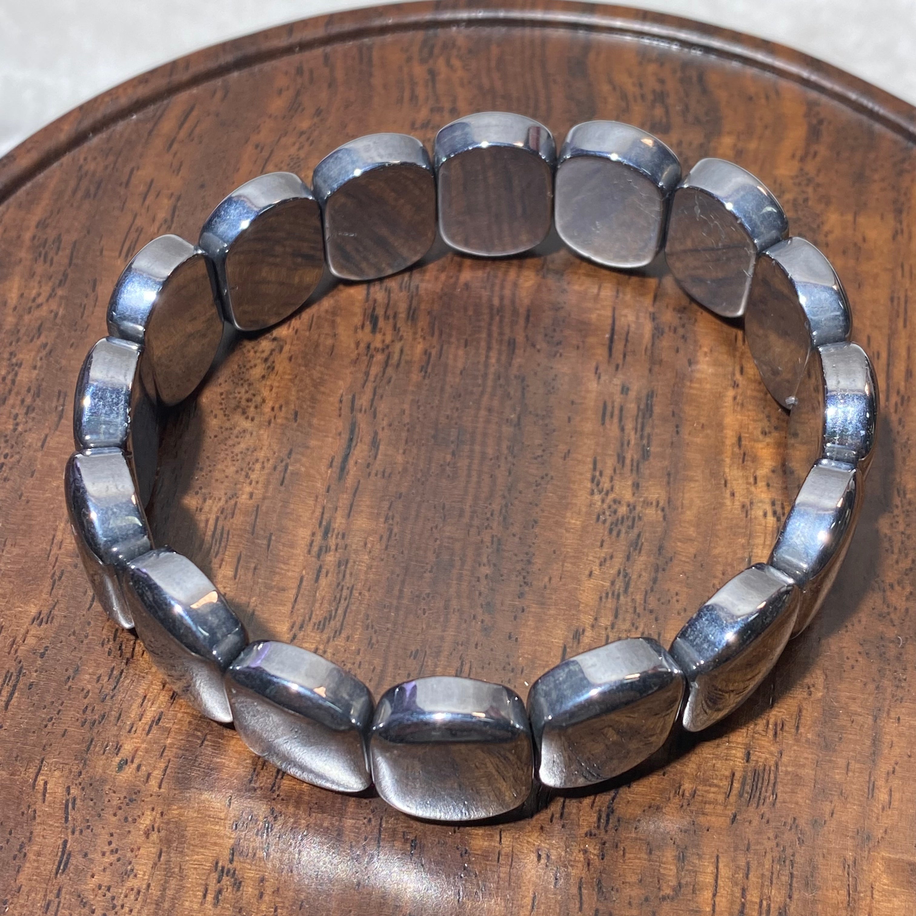 Natural Terahertz Rectangular Flat Bead Stretch Bracelet, Fits 16cm Wrist | Grounding Energy Stone, Relieve Fatigue & Improve Circulation, Minimalist Unisex Wellness Wrist Jewelry Gift