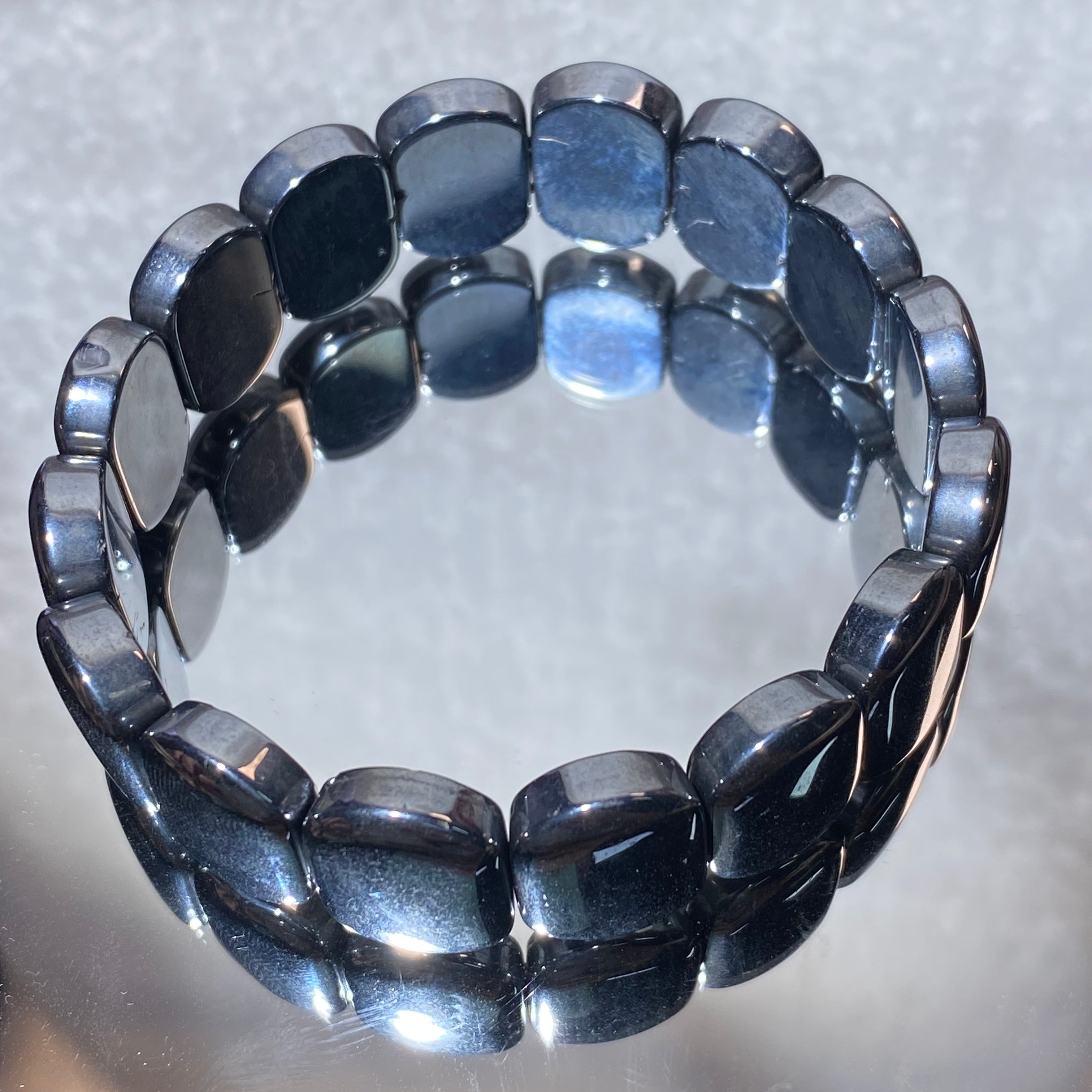 Natural Terahertz Rectangular Flat Bead Stretch Bracelet, Fits 16cm Wrist | Grounding Energy Stone, Relieve Fatigue & Improve Circulation, Minimalist Unisex Wellness Wrist Jewelry Gift