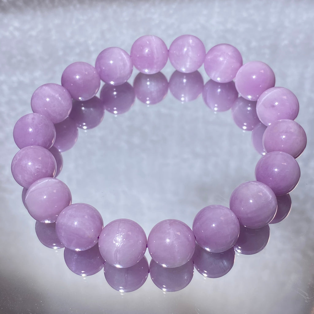 Natural Soft Lilac Kunzite Round Bead Stretch Bracelet 11.5mm, Fits 17cm Wrist | Heart Crown Chakra Emotional Healing Crystal, Release Anxiety & Cultivate Self-Love, Minimalist Daily Wrist Jewelry Gift for Women
