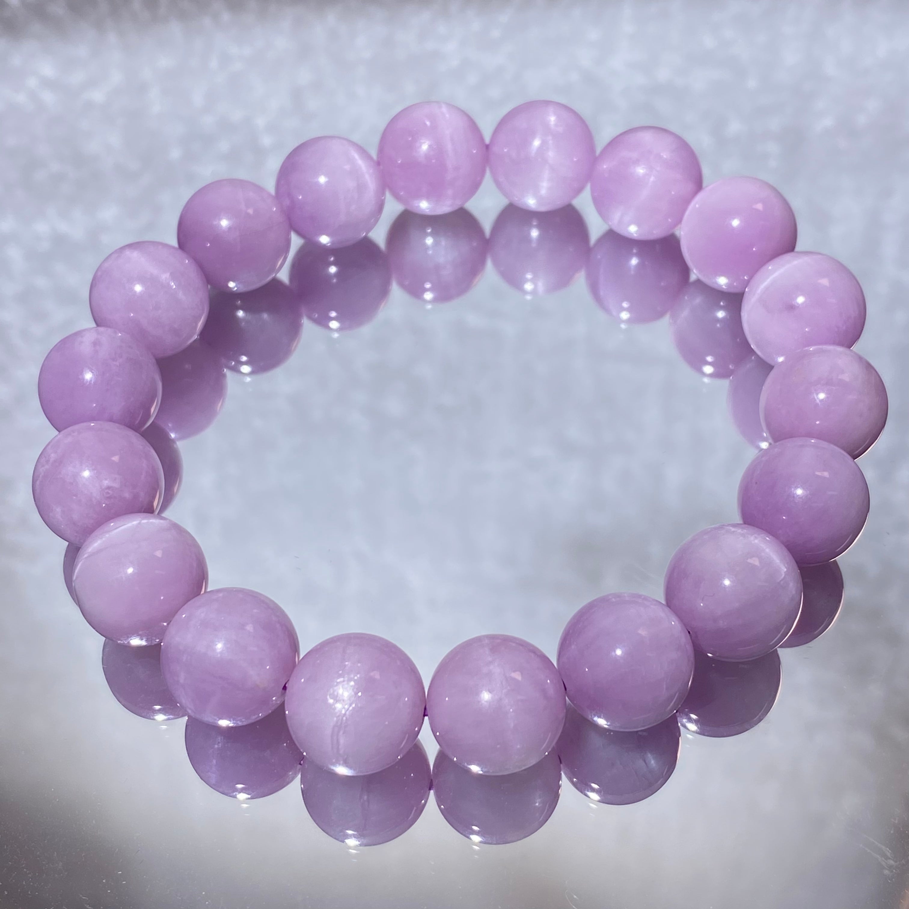 Natural Soft Lilac Kunzite Round Bead Stretch Bracelet 11.5mm, Fits 17cm Wrist | Heart Crown Chakra Emotional Healing Crystal, Release Anxiety & Cultivate Self-Love, Minimalist Daily Wrist Jewelry Gift for Women