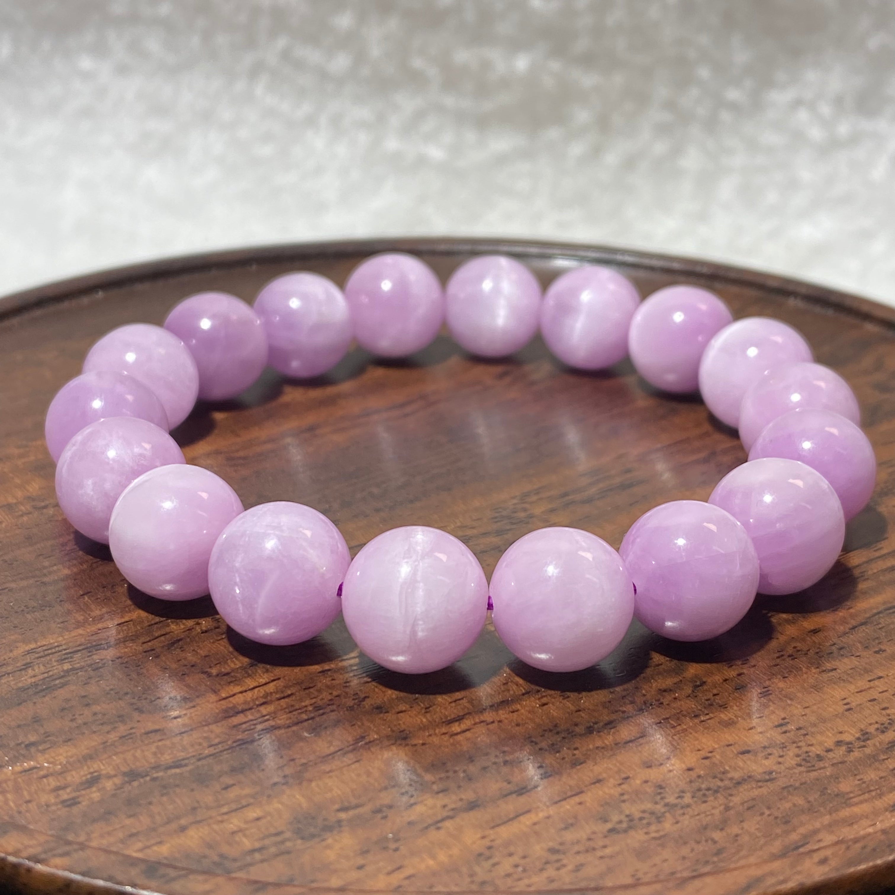 Natural Soft Lilac Kunzite Round Bead Stretch Bracelet 11.5mm, Fits 17cm Wrist | Heart Crown Chakra Emotional Healing Crystal, Release Anxiety & Cultivate Self-Love, Minimalist Daily Wrist Jewelry Gift for Women
