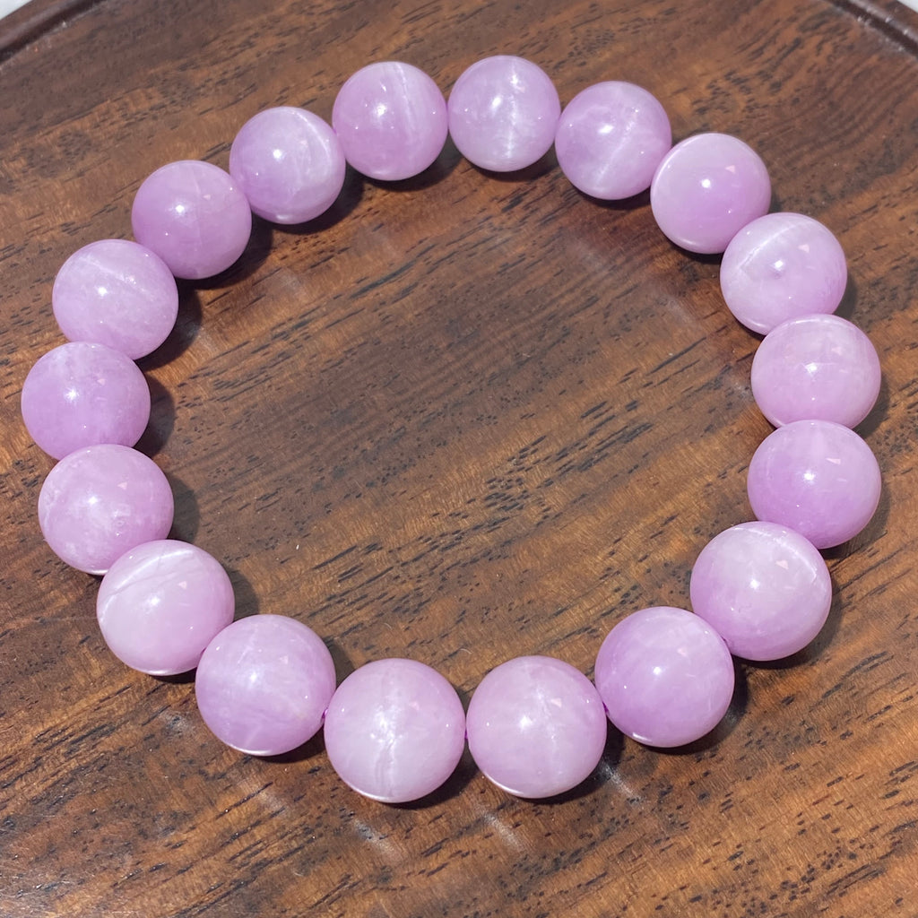 Natural Soft Lilac Kunzite Round Bead Stretch Bracelet 11.5mm, Fits 17cm Wrist | Heart Crown Chakra Emotional Healing Crystal, Release Anxiety & Cultivate Self-Love, Minimalist Daily Wrist Jewelry Gift for Women