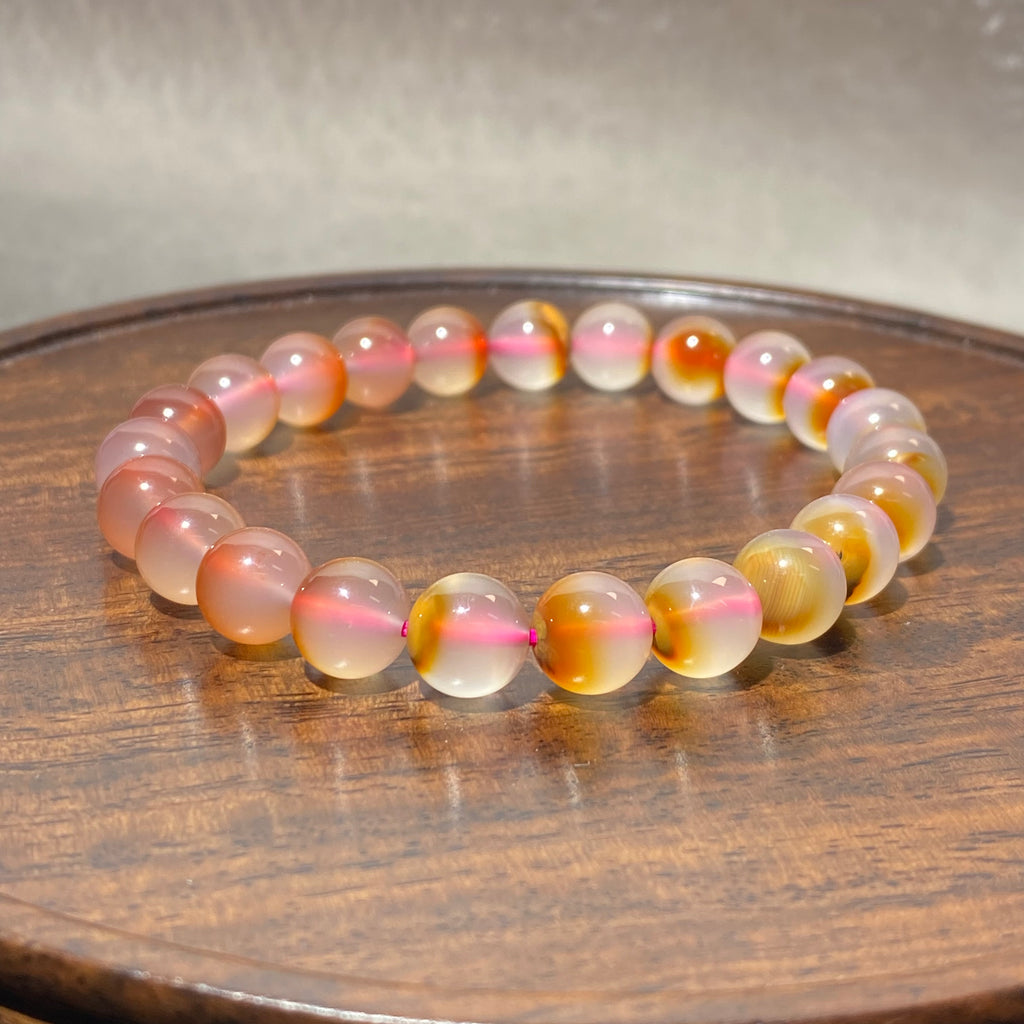 Natural Sunset Gradient Pink Orange Agate Stretch Bracelet 8.1mm, Fits 16cm Wrist | Sacral Solar Plexus Chakra Stabilizing Crystal, Boost Confidence & Emotional Balance, Minimalist Warm Tone Daily Wrist Jewelry Gift for Women
