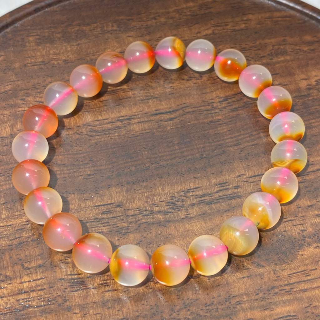 Natural Sunset Gradient Pink Orange Agate Stretch Bracelet 8.1mm, Fits 16cm Wrist | Sacral Solar Plexus Chakra Stabilizing Crystal, Boost Confidence & Emotional Balance, Minimalist Warm Tone Daily Wrist Jewelry Gift for Women