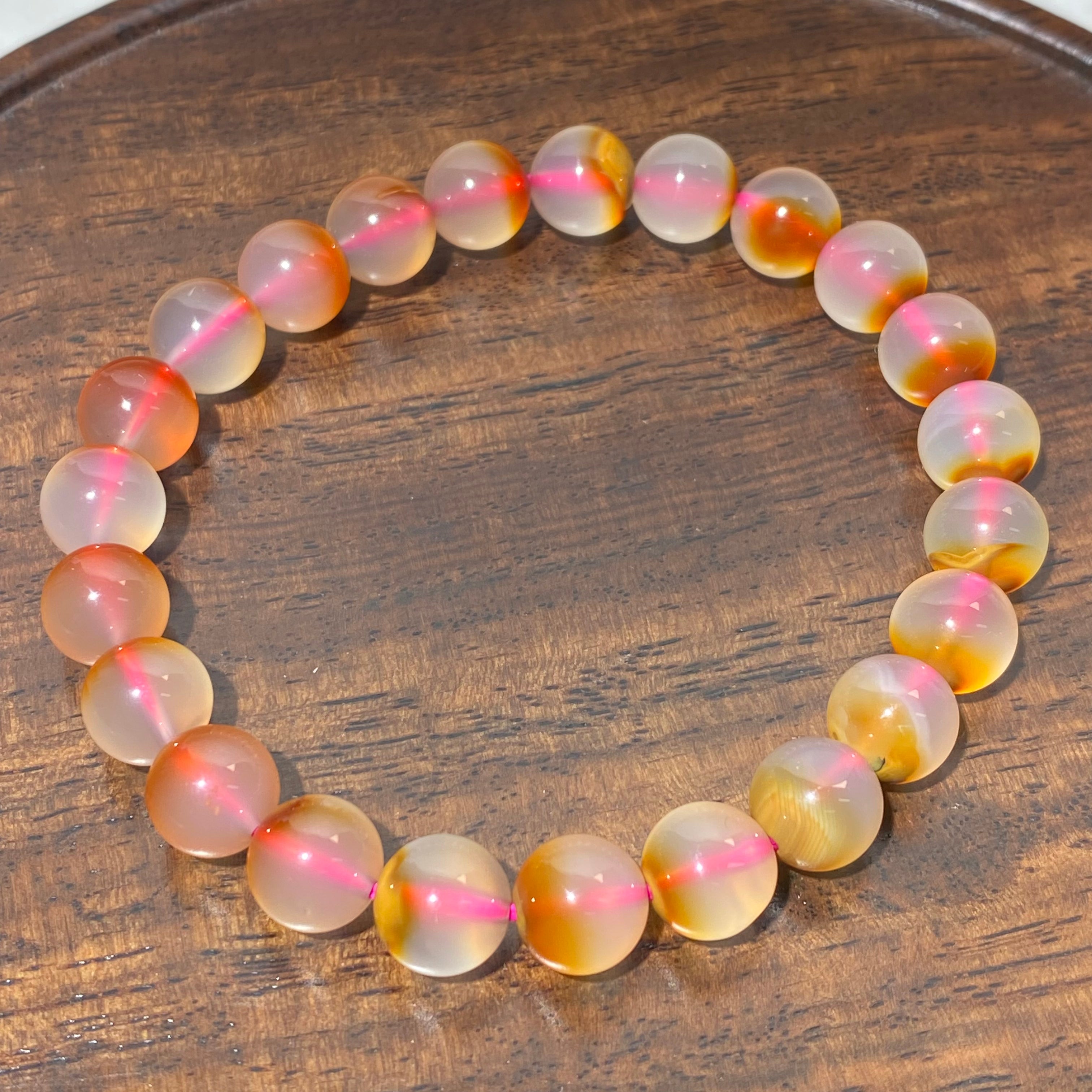 Natural Sunset Gradient Pink Orange Agate Stretch Bracelet 8.1mm, Fits 16cm Wrist | Sacral Solar Plexus Chakra Stabilizing Crystal, Boost Confidence & Emotional Balance, Minimalist Warm Tone Daily Wrist Jewelry Gift for Women