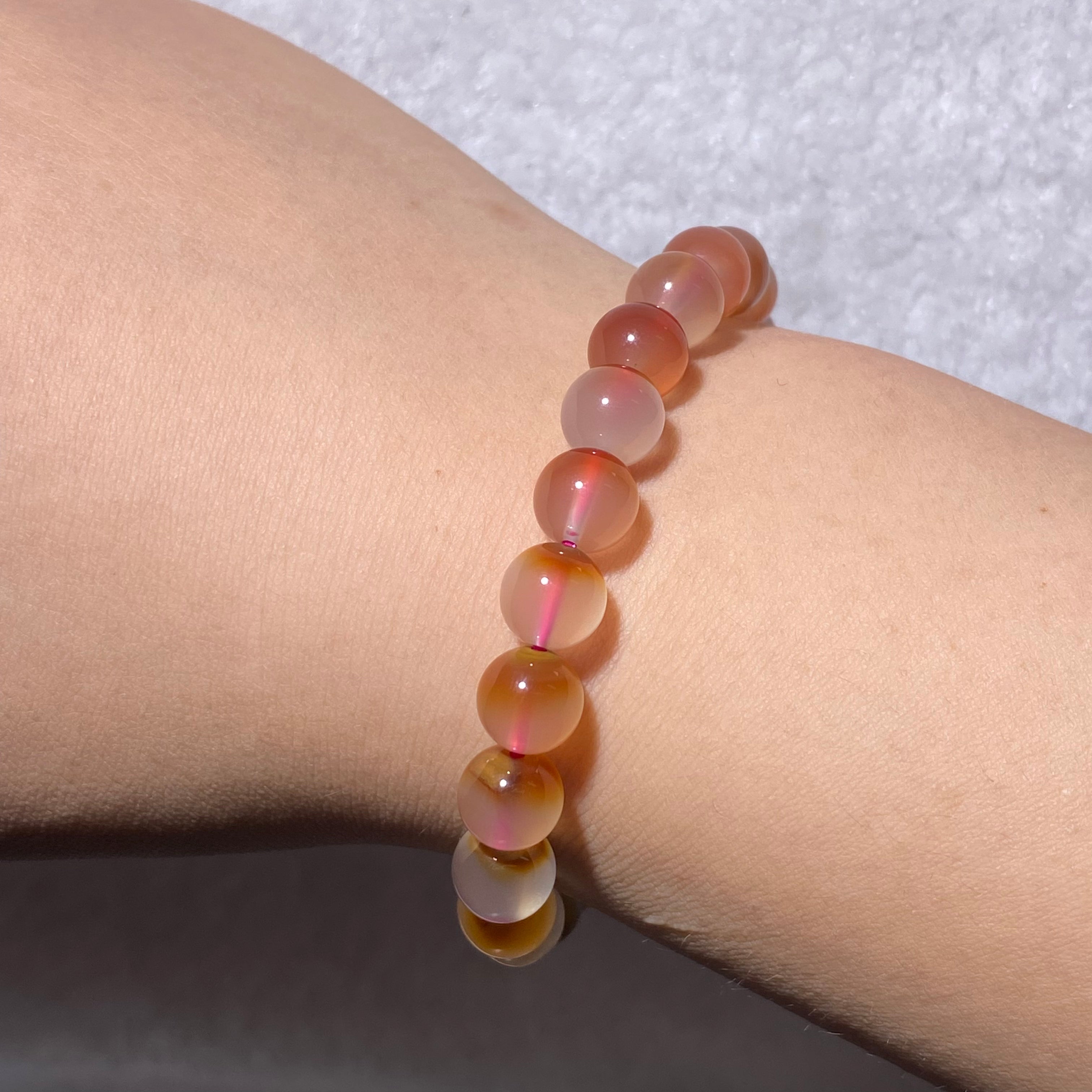 Natural Sunset Gradient Pink Orange Agate Stretch Bracelet 8.1mm, Fits 16cm Wrist | Sacral Solar Plexus Chakra Stabilizing Crystal, Boost Confidence & Emotional Balance, Minimalist Warm Tone Daily Wrist Jewelry Gift for Women