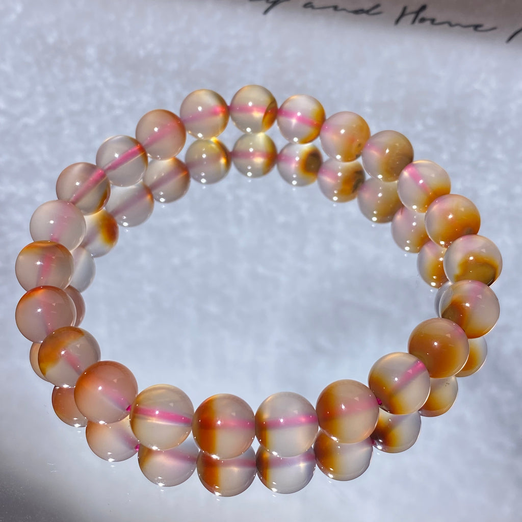 Natural Sunset Gradient Pink Orange Agate Stretch Bracelet 8.1mm, Fits 16cm Wrist | Sacral Solar Plexus Chakra Stabilizing Crystal, Boost Confidence & Emotional Balance, Minimalist Warm Tone Daily Wrist Jewelry Gift for Women