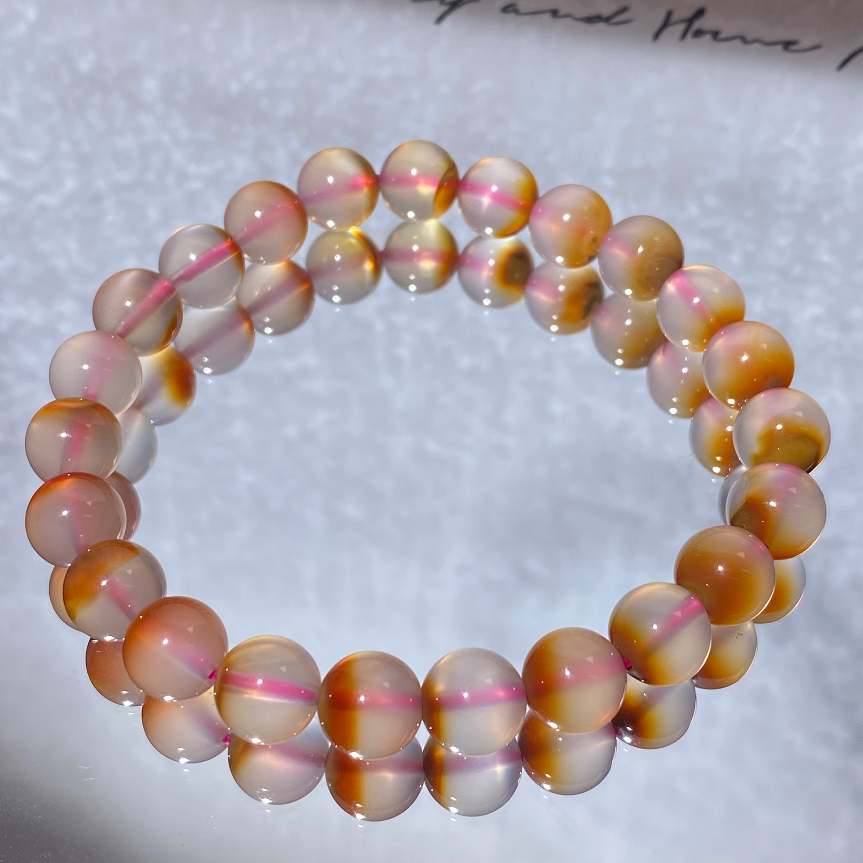 Natural Sunset Gradient Pink Orange Agate Stretch Bracelet 8.1mm, Fits 16cm Wrist | Sacral Solar Plexus Chakra Stabilizing Crystal, Boost Confidence & Emotional Balance, Minimalist Warm Tone Daily Wrist Jewelry Gift for Women