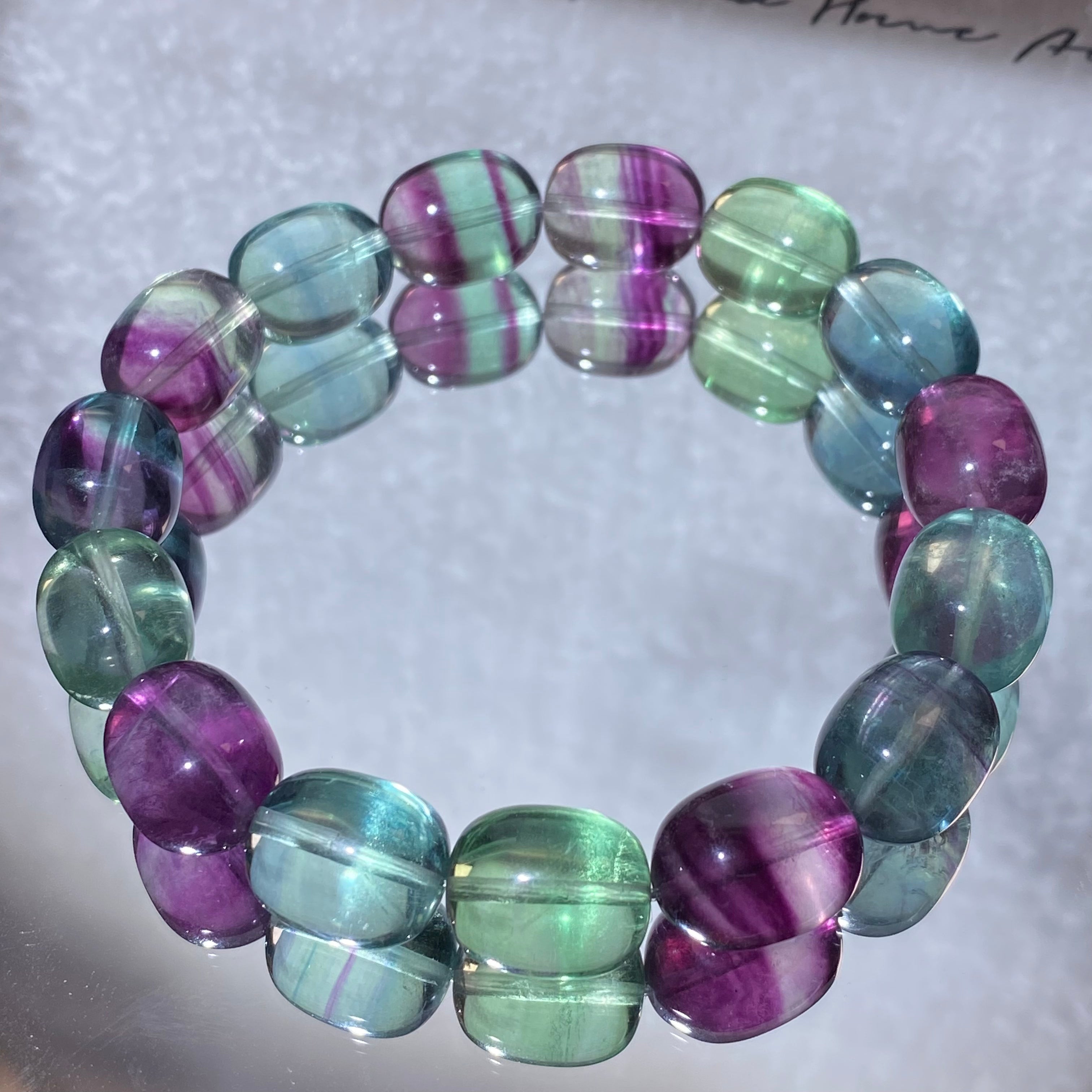 Natural Transparent Rainbow Fluorite Irregular Barrel Stretch Bracelet, Fits 18 cm Wrist, 12.1 mm Bead