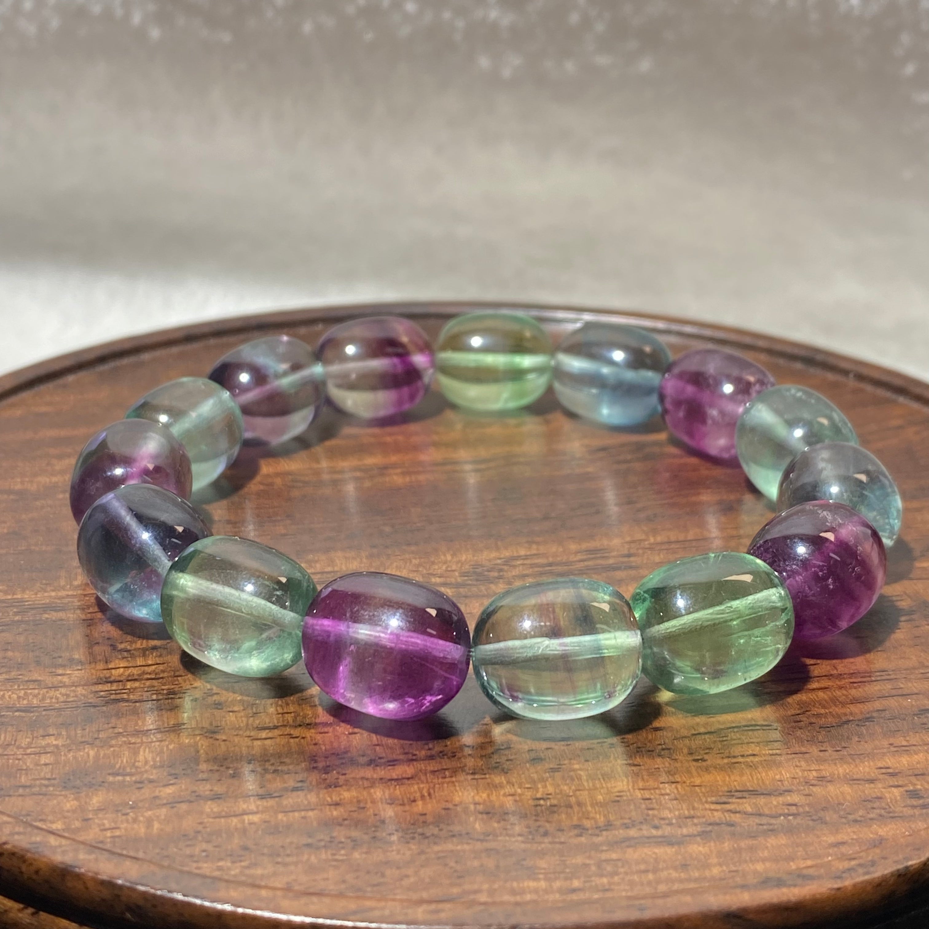 Natural Transparent Rainbow Fluorite Irregular Barrel Stretch Bracelet, Fits 18 cm Wrist, 12.1 mm Bead
