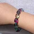Natural Transparent Rainbow Fluorite Irregular Barrel Stretch Bracelet, Fits 18 cm Wrist, 12.1 mm Bead