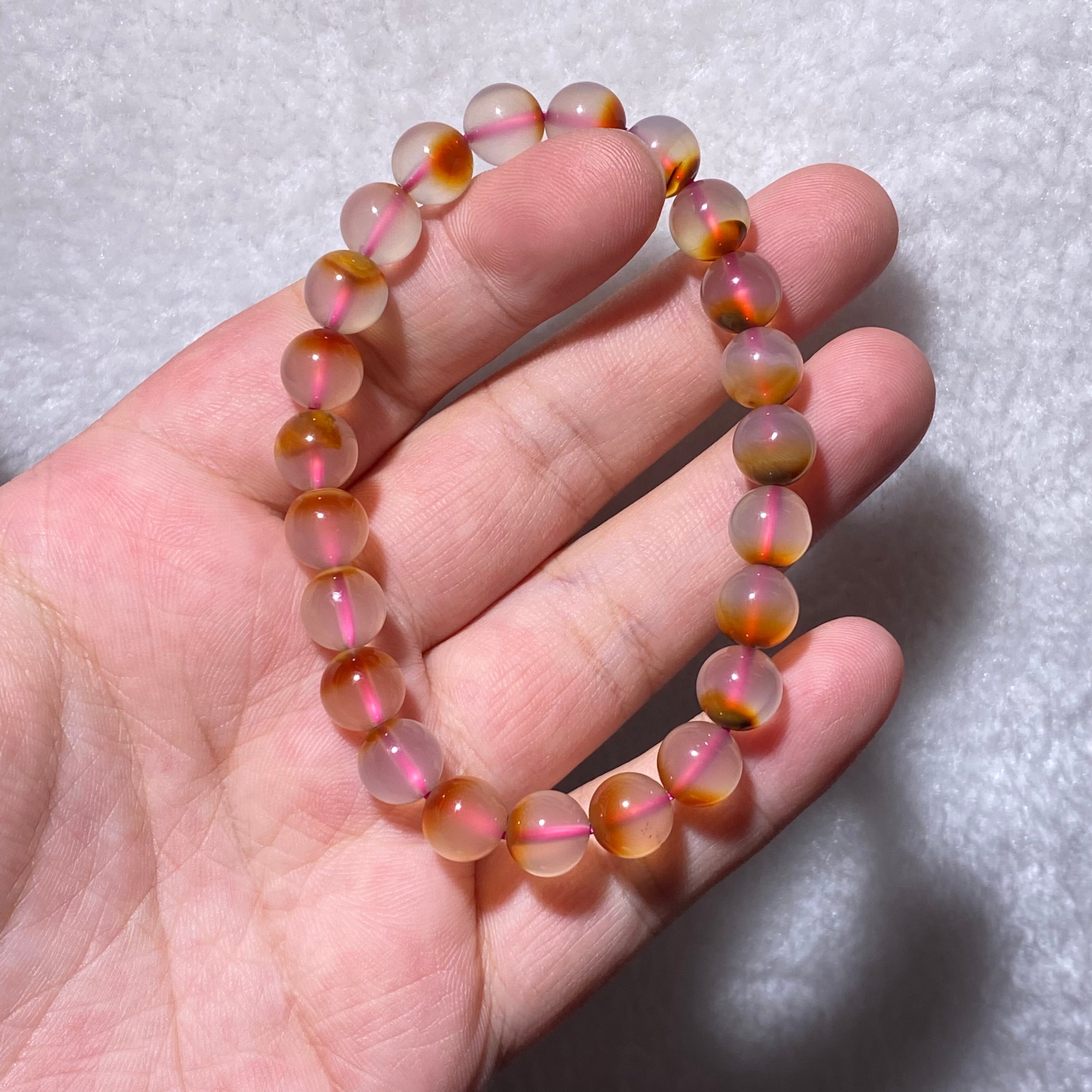 Natural Sunset Gradient Pink Orange Agate Stretch Bracelet 8.1mm, Fits 16cm Wrist | Sacral Solar Plexus Chakra Stabilizing Crystal, Boost Confidence & Emotional Balance, Minimalist Warm Tone Daily Wrist Jewelry Gift for Women