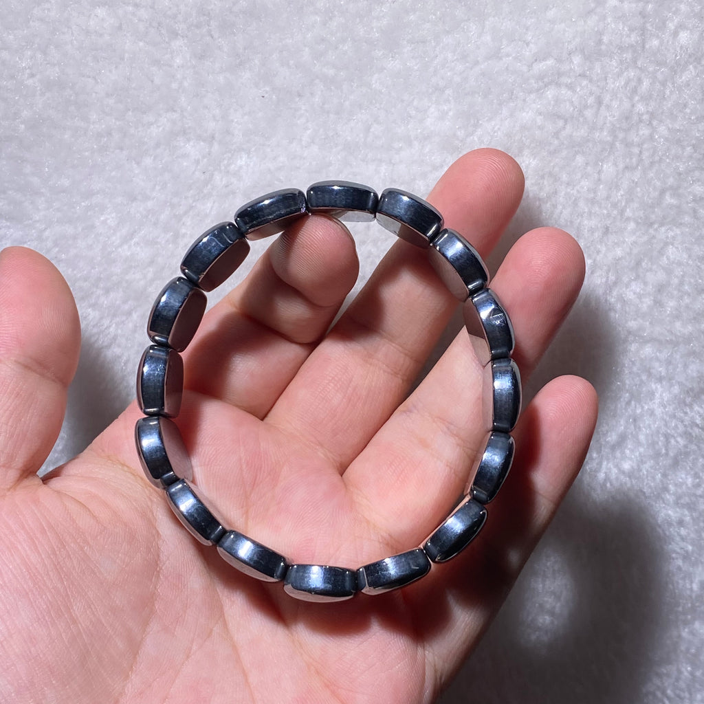 Natural Terahertz Rectangular Flat Bead Stretch Bracelet, Fits 16cm Wrist | Grounding Energy Stone, Relieve Fatigue & Improve Circulation, Minimalist Unisex Wellness Wrist Jewelry Gift