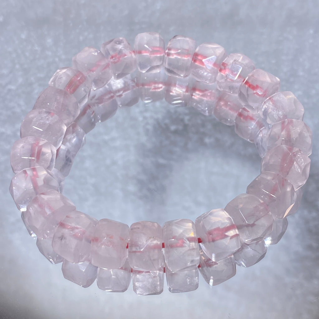 Natural Matte Frosted Raw Rose Quartz Irregular Barrel Bead Stretch Bracelet, Fits 16cm Wrist