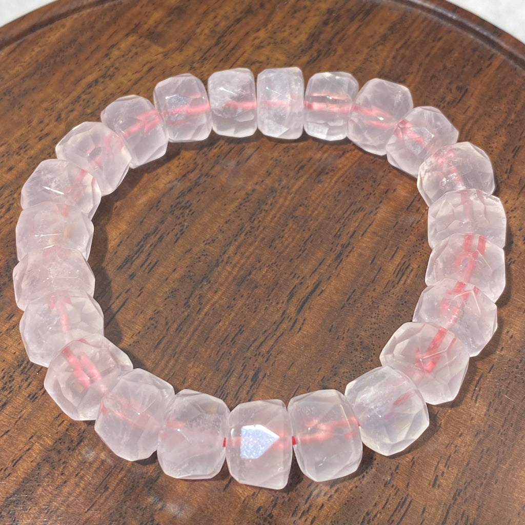 Natural Matte Frosted Raw Rose Quartz Irregular Barrel Bead Stretch Bracelet, Fits 16cm Wrist