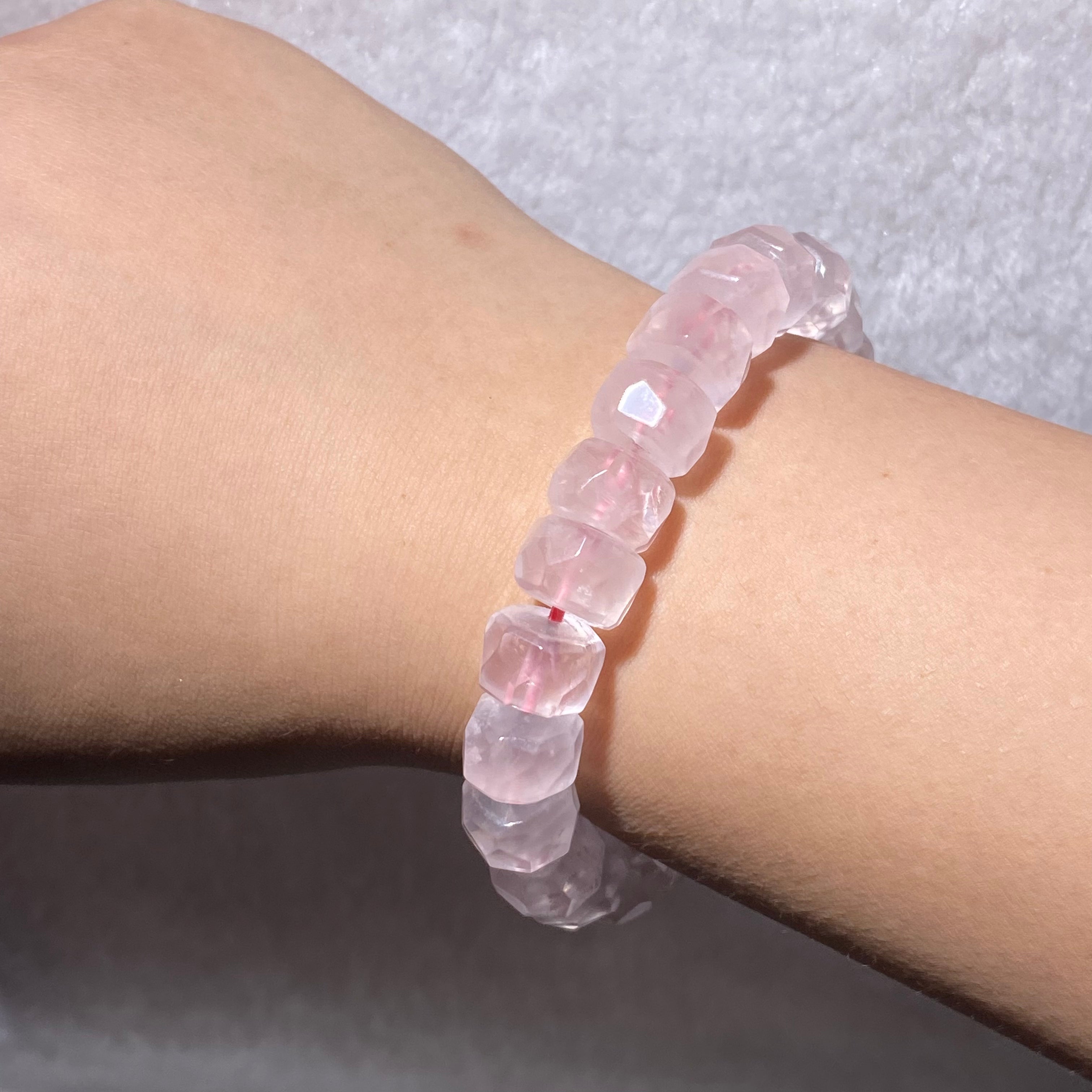 Natural Matte Frosted Raw Rose Quartz Irregular Barrel Bead Stretch Bracelet, Fits 16cm Wrist