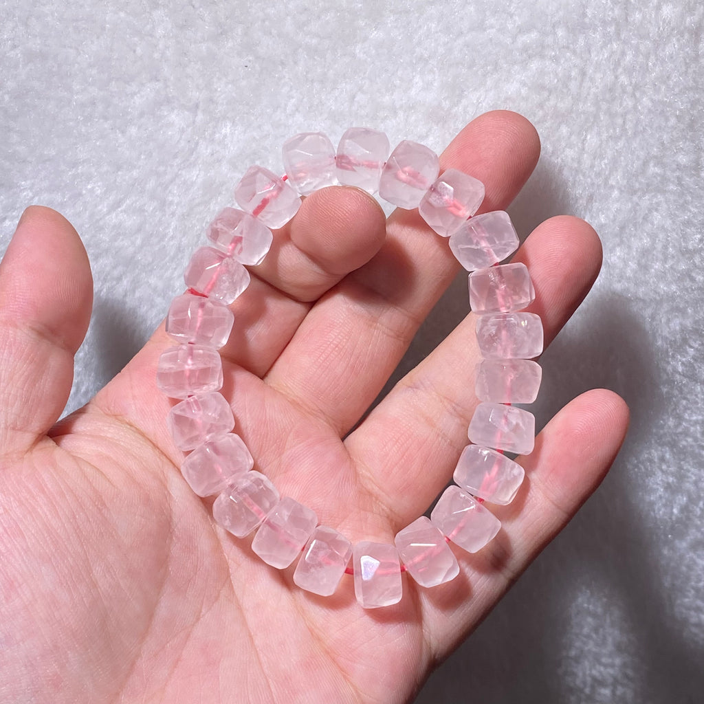 Natural Matte Frosted Raw Rose Quartz Irregular Barrel Bead Stretch Bracelet, Fits 16cm Wrist