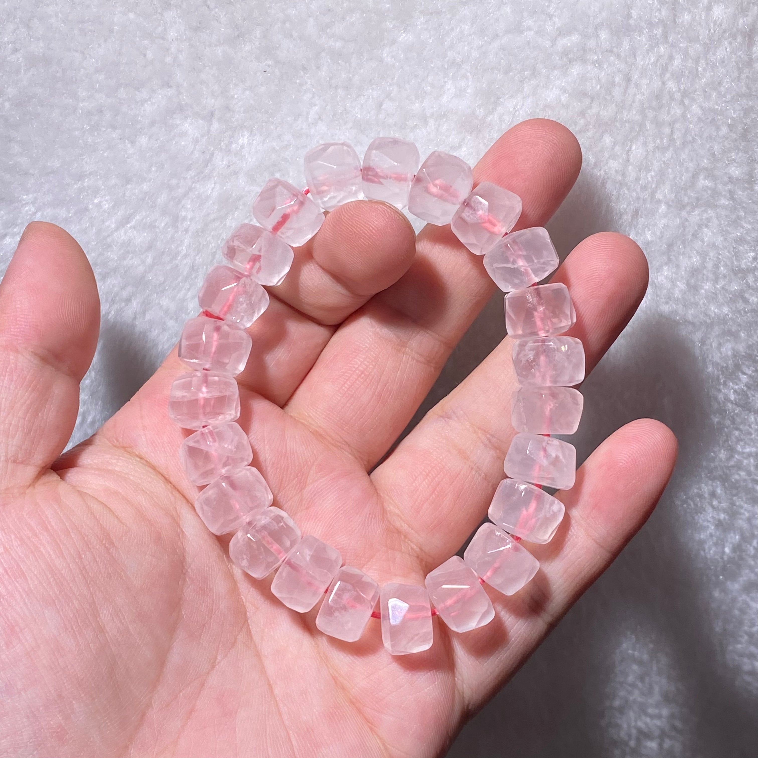 Natural Matte Frosted Raw Rose Quartz Irregular Barrel Bead Stretch Bracelet, Fits 16cm Wrist