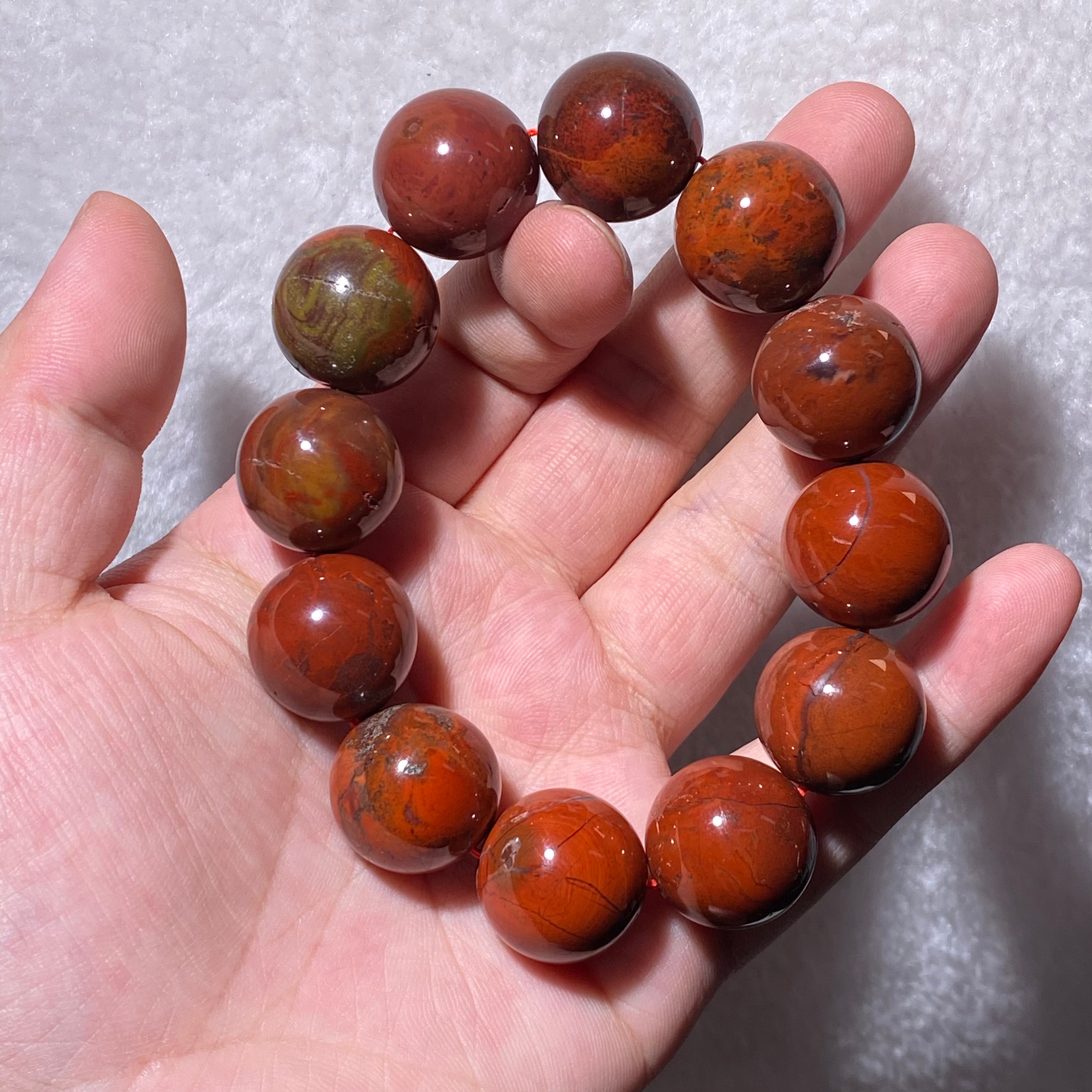 Natural Polished Red Warring States Agate Round Bead Stretch Bracelet, Fits 16cm Wrist | Root Sacral Chakra Grounding Wealth Crystal, Stabilize Fortune & Replenish Vitality, Unisex Earthy Red Vintage Wrist Jewelry Gift