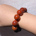 Natural Polished Red Warring States Agate Round Bead Stretch Bracelet, Fits 16cm Wrist | Root Sacral Chakra Grounding Wealth Crystal, Stabilize Fortune & Replenish Vitality, Unisex Earthy Red Vintage Wrist Jewelry Gift