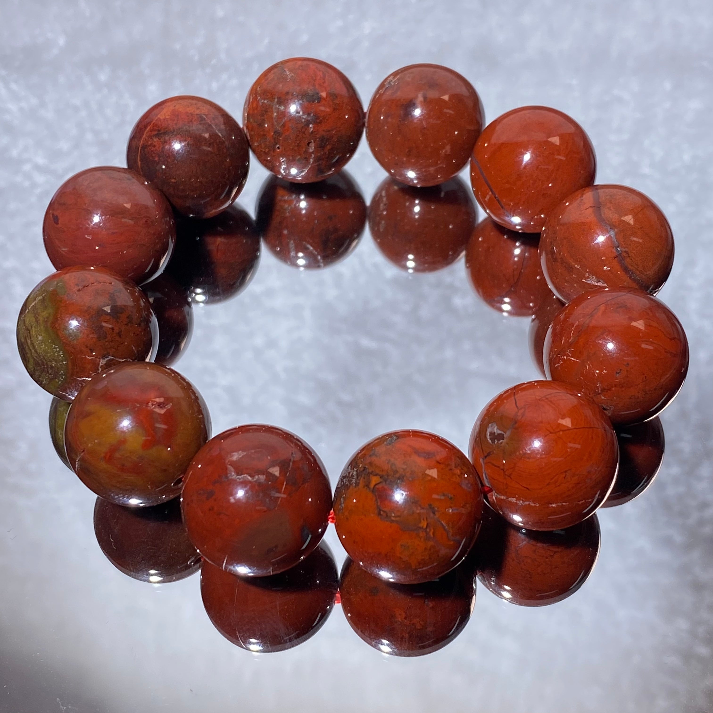 Natural Polished Red Warring States Agate Round Bead Stretch Bracelet, Fits 16cm Wrist | Root Sacral Chakra Grounding Wealth Crystal, Stabilize Fortune & Replenish Vitality, Unisex Earthy Red Vintage Wrist Jewelry Gift