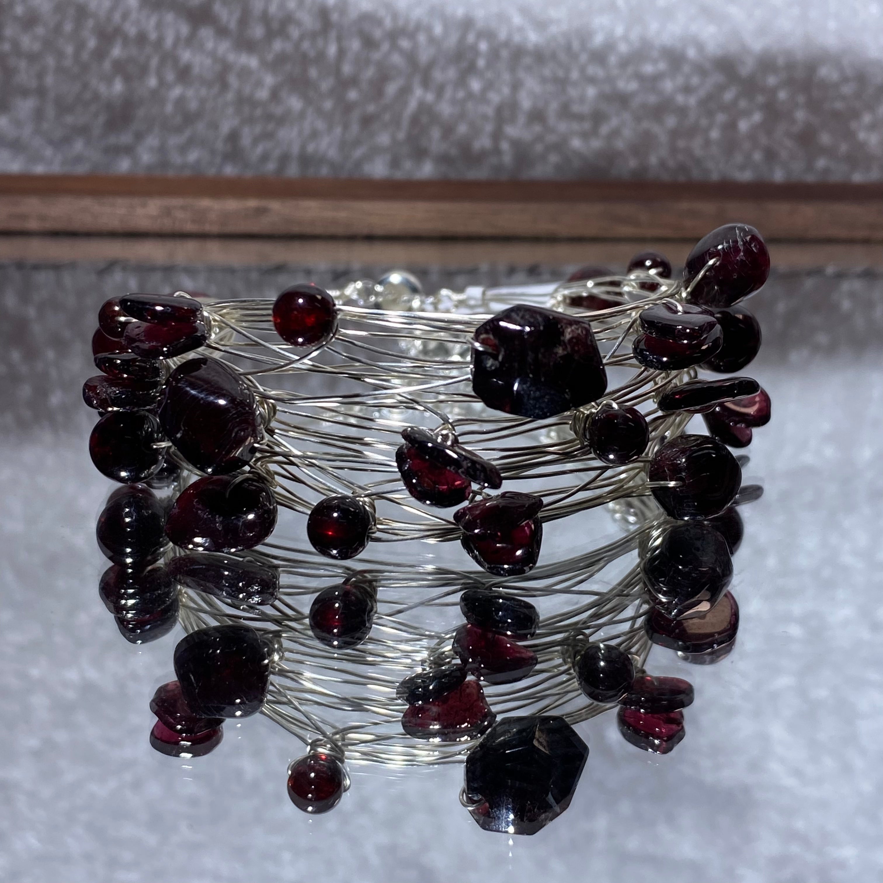 Multi-Layer Wire Wrapped Natural Mixed Tumbled Crystal Chip Cuff Bracelet, Fits 16cm Wrist