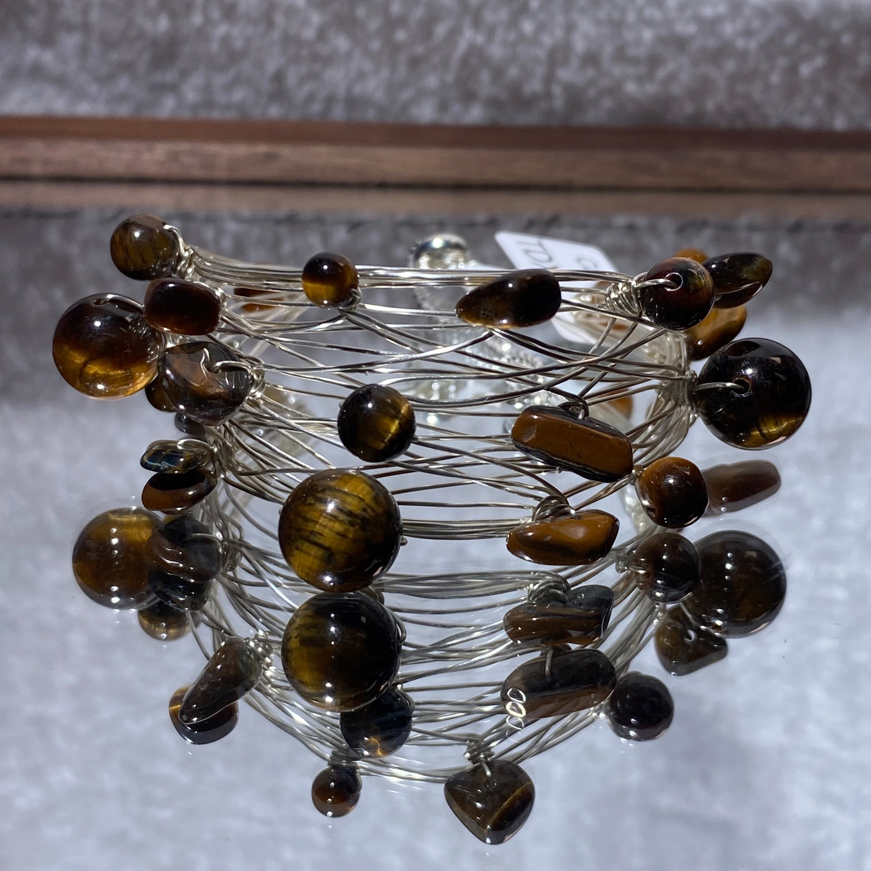 Multi-Layer Wire Wrapped Natural Mixed Tumbled Crystal Chip Cuff Bracelet, Fits 16cm Wrist
