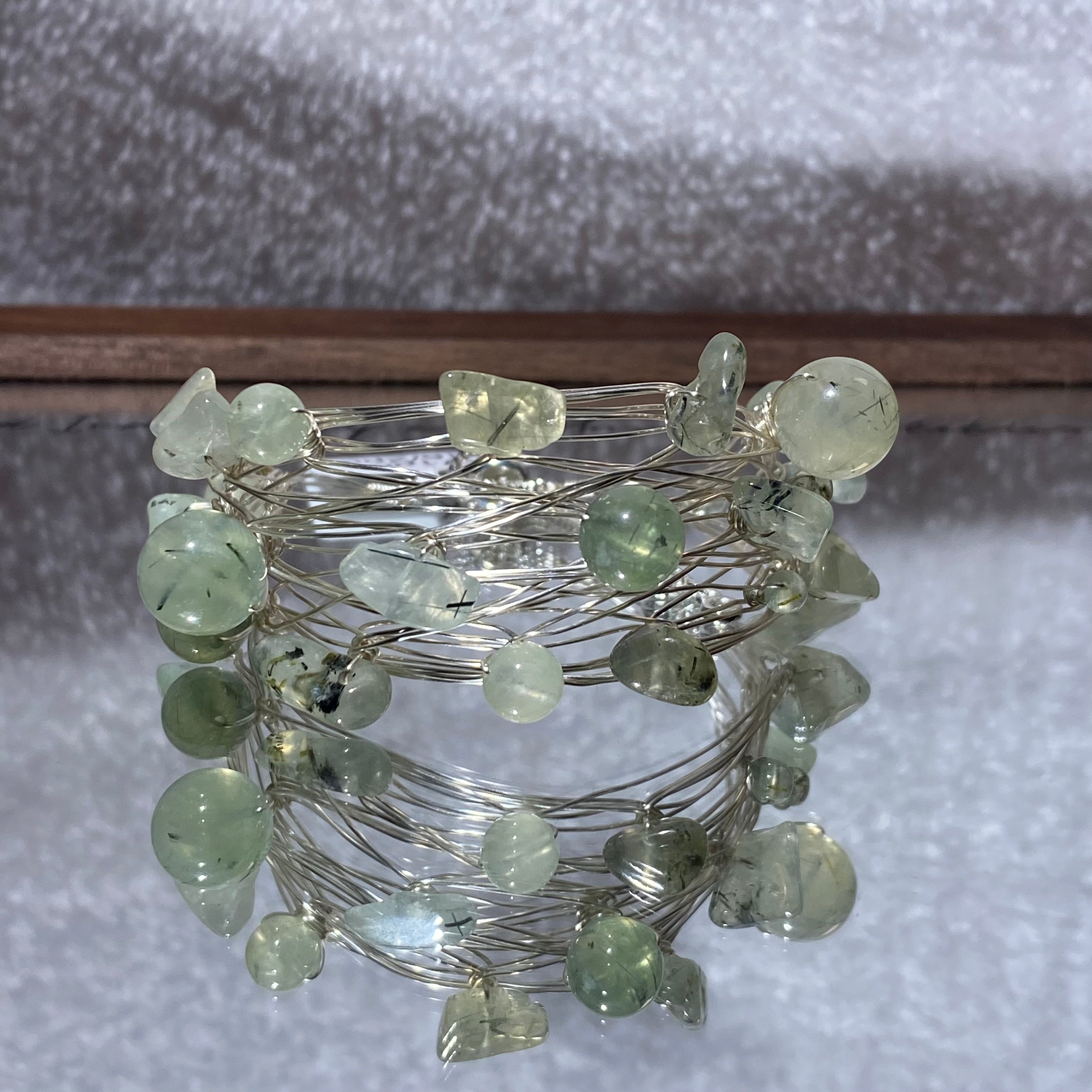 Multi-Layer Wire Wrapped Natural Mixed Tumbled Crystal Chip Cuff Bracelet, Fits 16cm Wrist