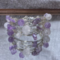 Multi-Layer Wire Wrapped Natural Mixed Tumbled Crystal Chip Cuff Bracelet, Fits 16cm Wrist