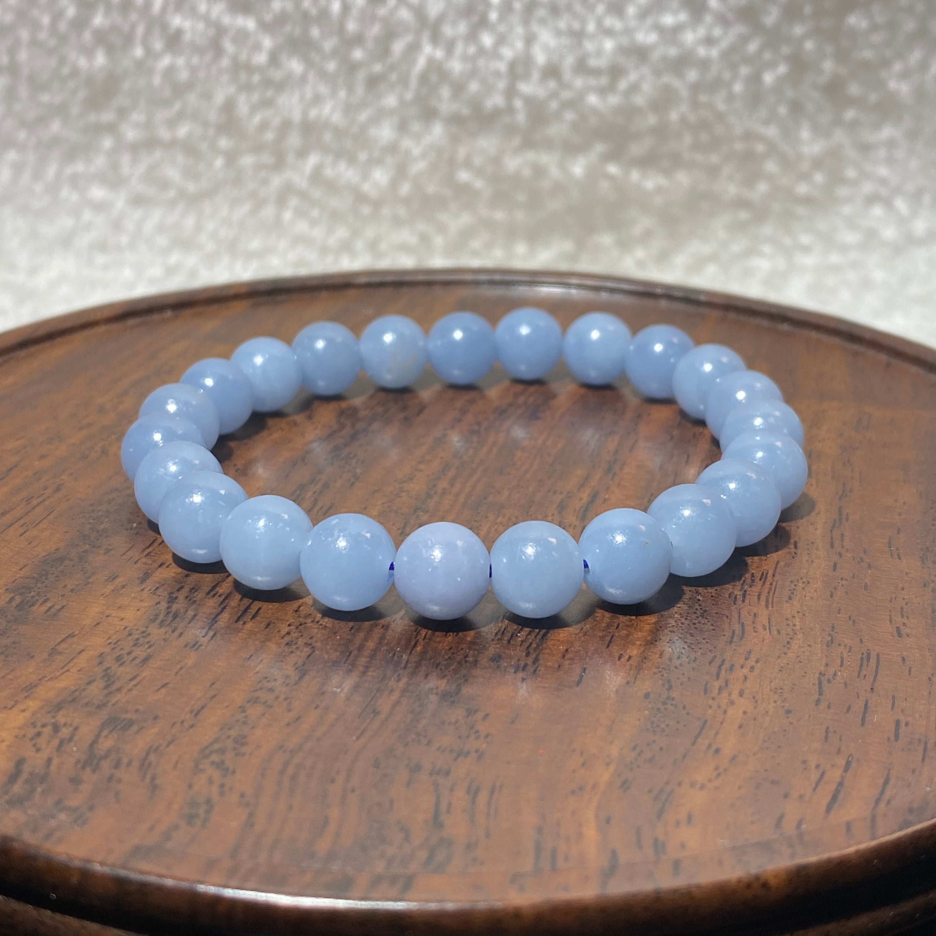 Natural Soft Sky Blue Angelite Bracelet 8.4mm | Throat Third Eye Crown Chakra Calming Crystal, Boost Intuition & Smooth Communication, Stretch One Size Healing Wrist Jewelry Gift for Anxious Women
