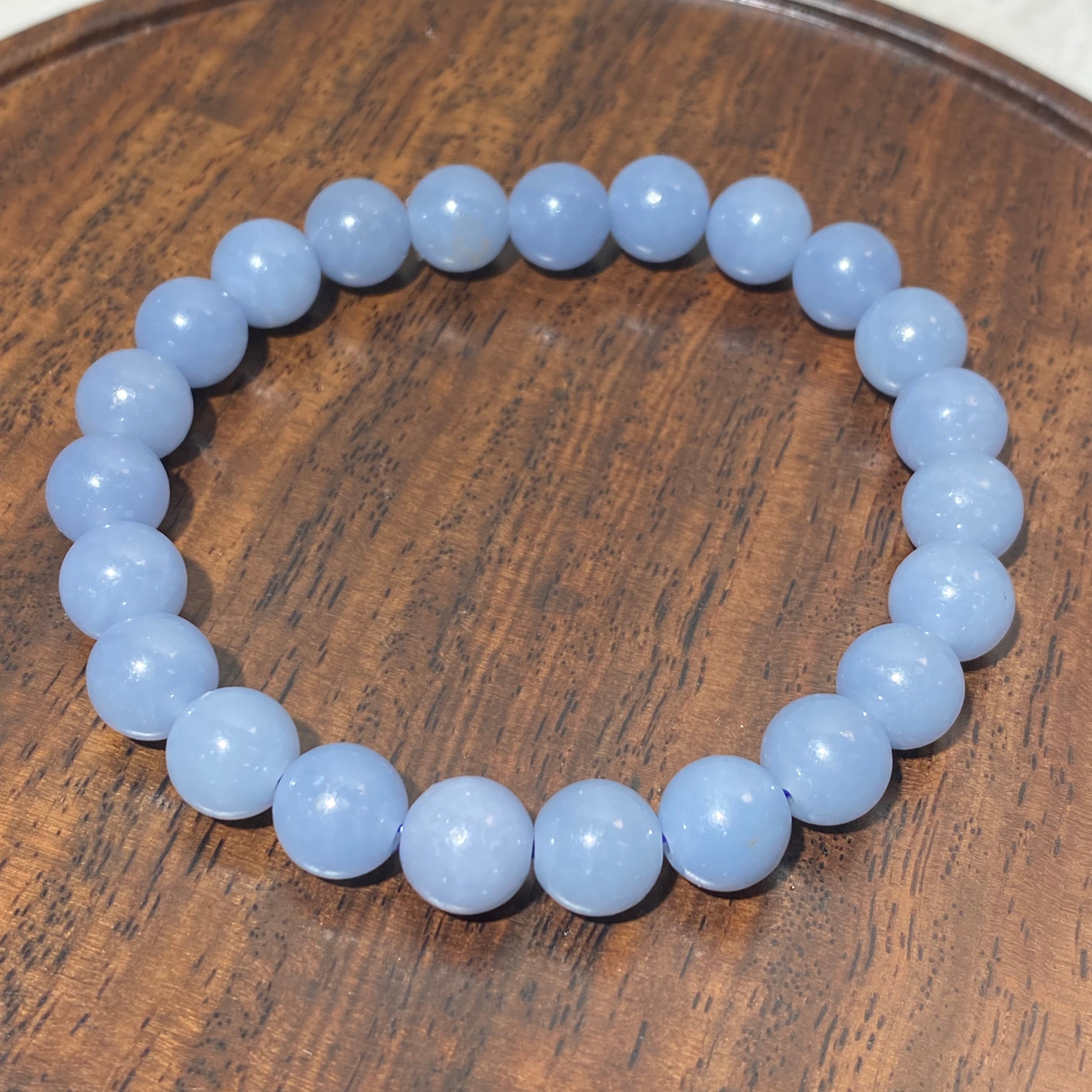 Natural Soft Sky Blue Angelite Bracelet 8.4mm | Throat Third Eye Crown Chakra Calming Crystal, Boost Intuition & Smooth Communication, Stretch One Size Healing Wrist Jewelry Gift for Anxious Women