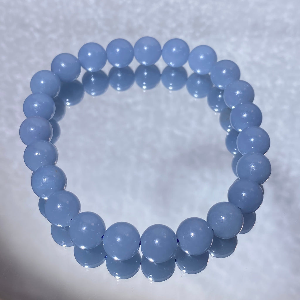 Natural Soft Sky Blue Angelite Bracelet 8.4mm | Throat Third Eye Crown Chakra Calming Crystal, Boost Intuition & Smooth Communication, Stretch One Size Healing Wrist Jewelry Gift for Anxious Women