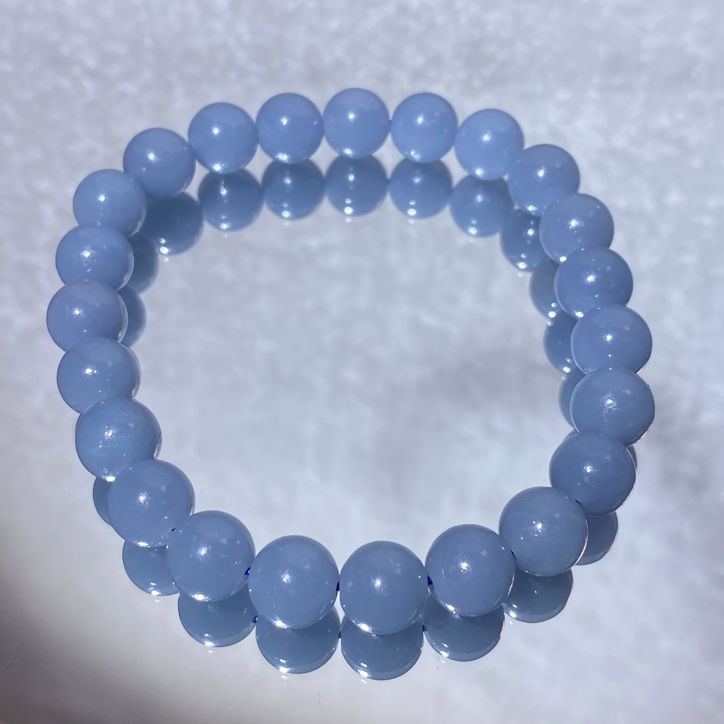 Natural Soft Sky Blue Angelite Bracelet 8.4mm | Throat Third Eye Crown Chakra Calming Crystal, Boost Intuition & Smooth Communication, Stretch One Size Healing Wrist Jewelry Gift for Anxious Women