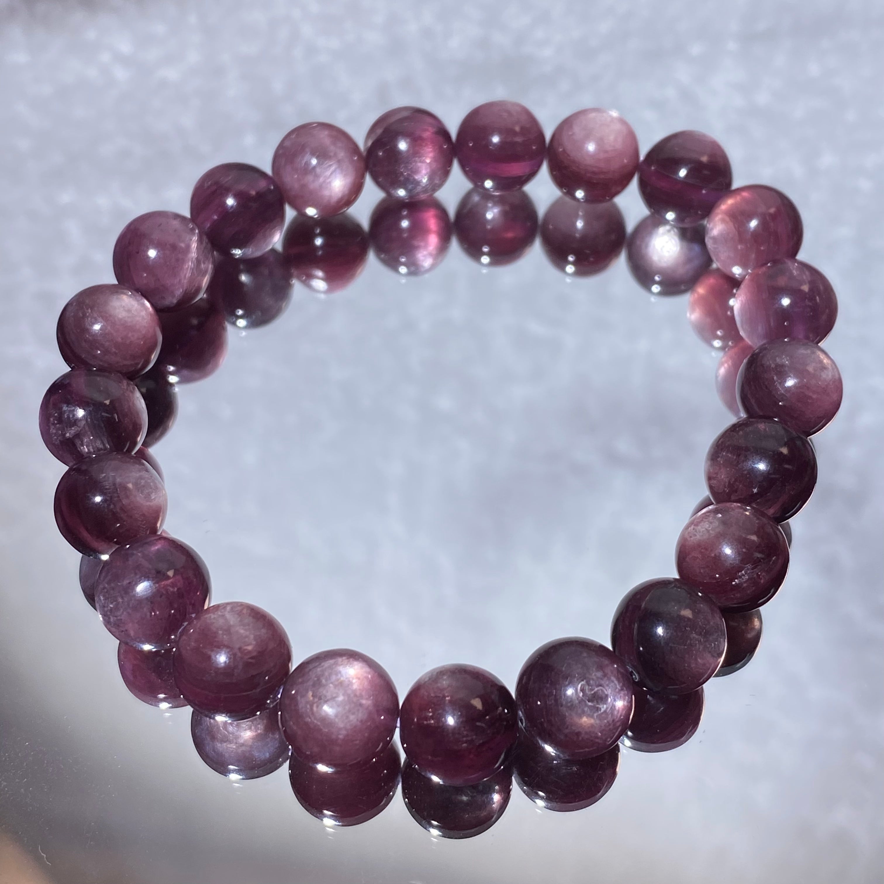 Purple Mica Lepidolite Round Bead Bracelet 9.3mm