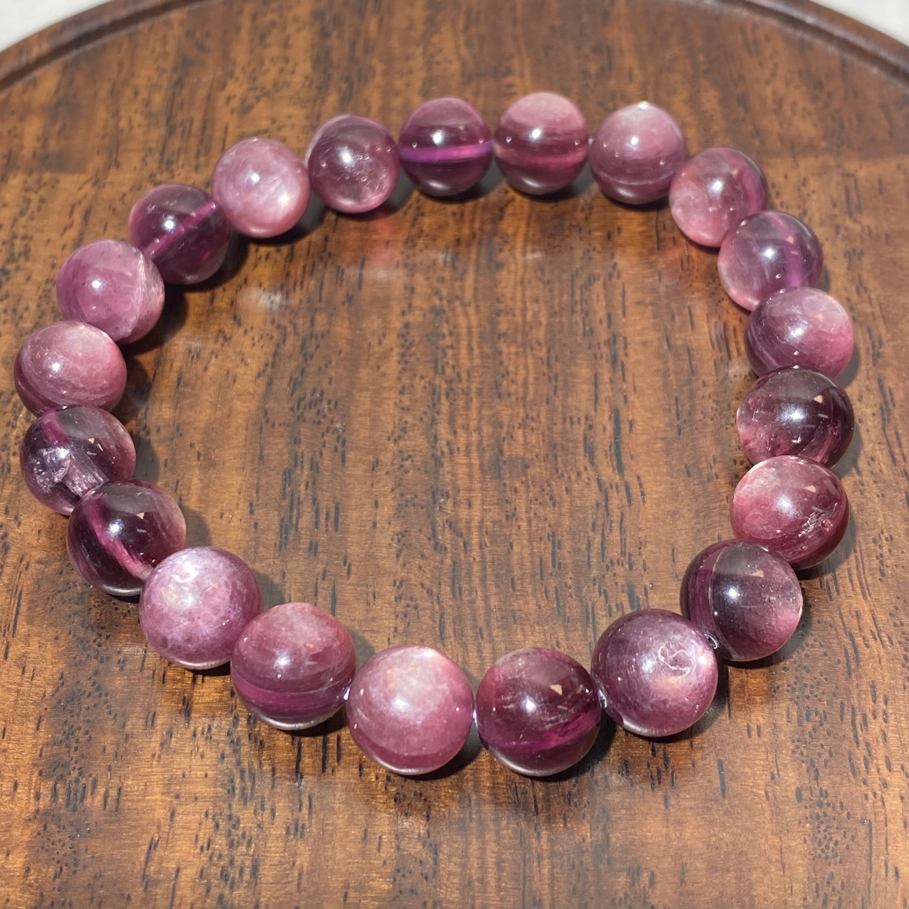 Purple Mica Lepidolite Round Bead Bracelet 9.3mm