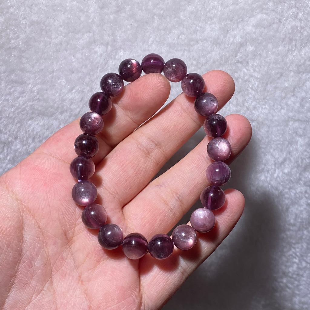 Purple Mica Lepidolite Round Bead Bracelet 9.3mm
