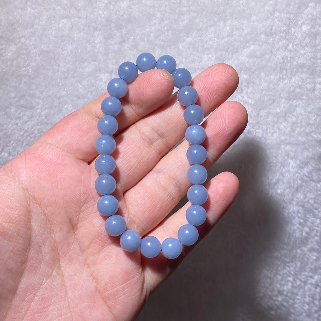 Natural Soft Sky Blue Angelite Bracelet 8.4mm | Throat Third Eye Crown Chakra Calming Crystal, Boost Intuition & Smooth Communication, Stretch One Size Healing Wrist Jewelry Gift for Anxious Women