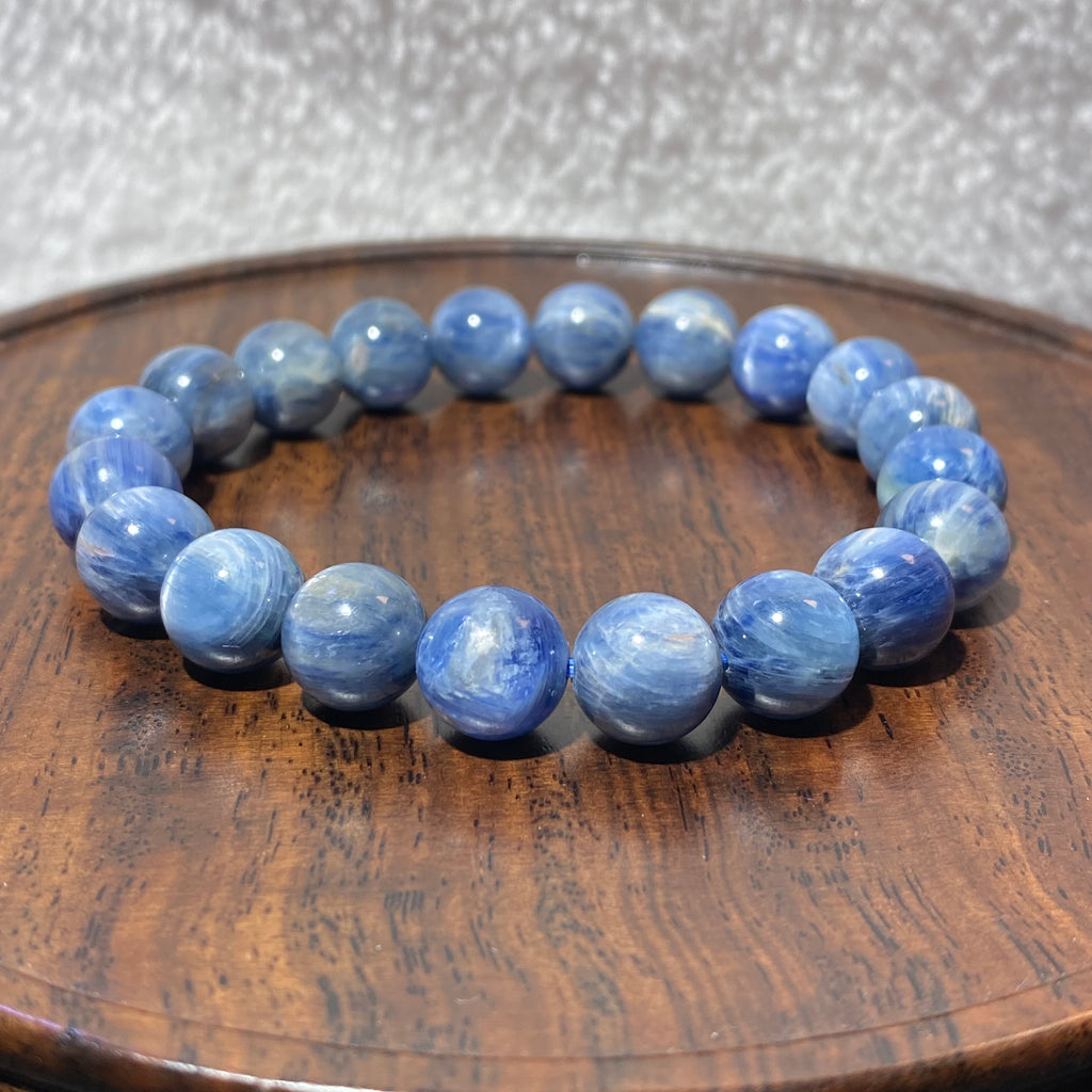 Natural Matte Blue Kyanite Stretch Bracelet, Fits 16cm Wrist | Throat Third Eye Chakra Communication Crystal, Clear Confusion & Calm Speech Anxiety, Unisex Muted Navy Spiritual Wrist Jewelry Gift
