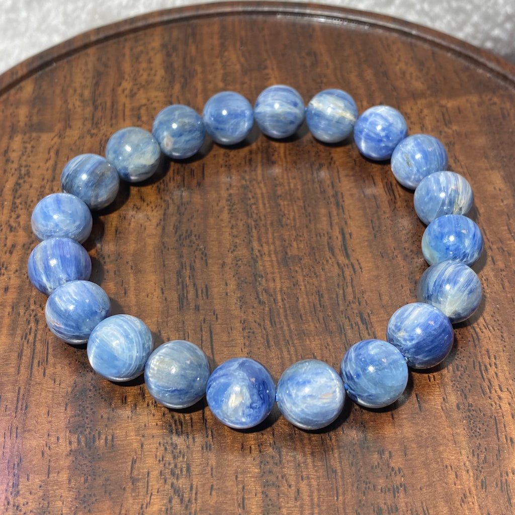 Natural Matte Blue Kyanite Stretch Bracelet, Fits 16cm Wrist | Throat Third Eye Chakra Communication Crystal, Clear Confusion & Calm Speech Anxiety, Unisex Muted Navy Spiritual Wrist Jewelry Gift