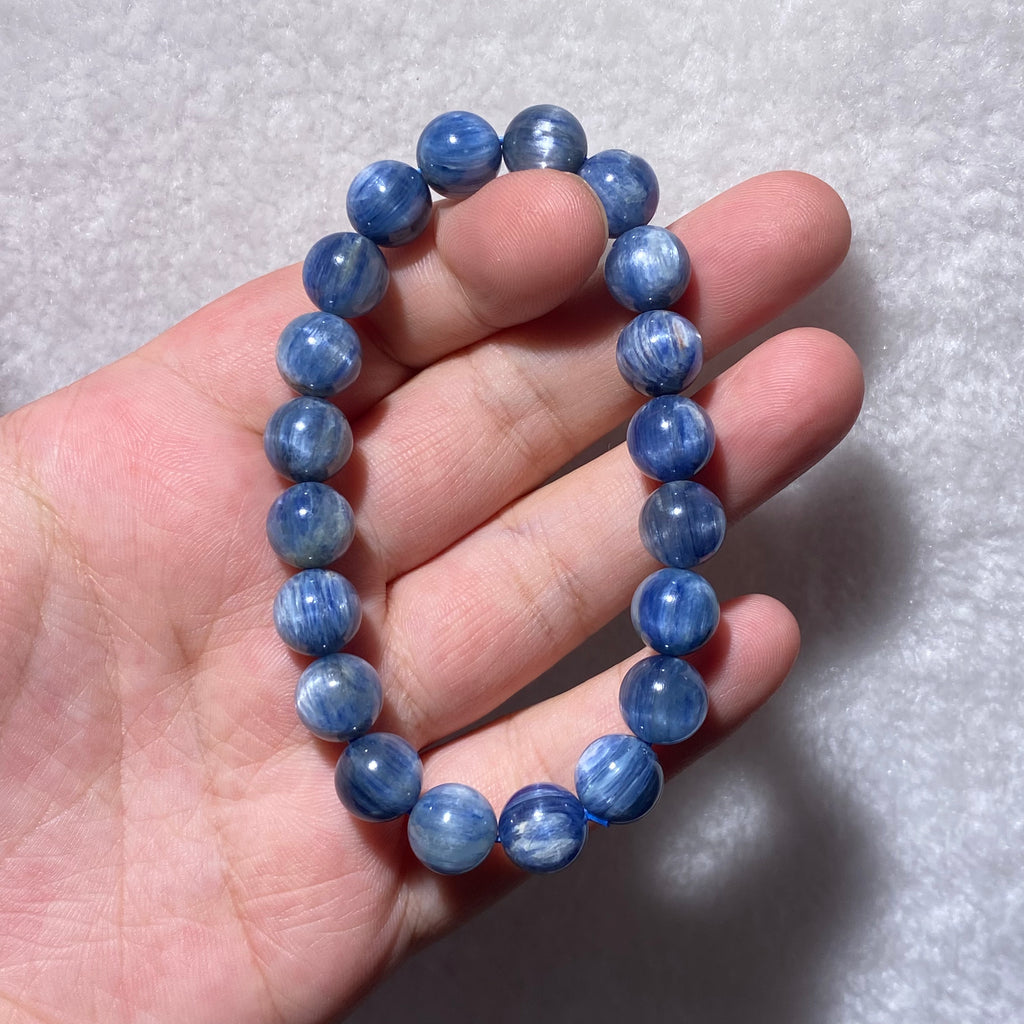 Natural Matte Blue Kyanite Stretch Bracelet, Fits 16cm Wrist | Throat Third Eye Chakra Communication Crystal, Clear Confusion & Calm Speech Anxiety, Unisex Muted Navy Spiritual Wrist Jewelry Gift