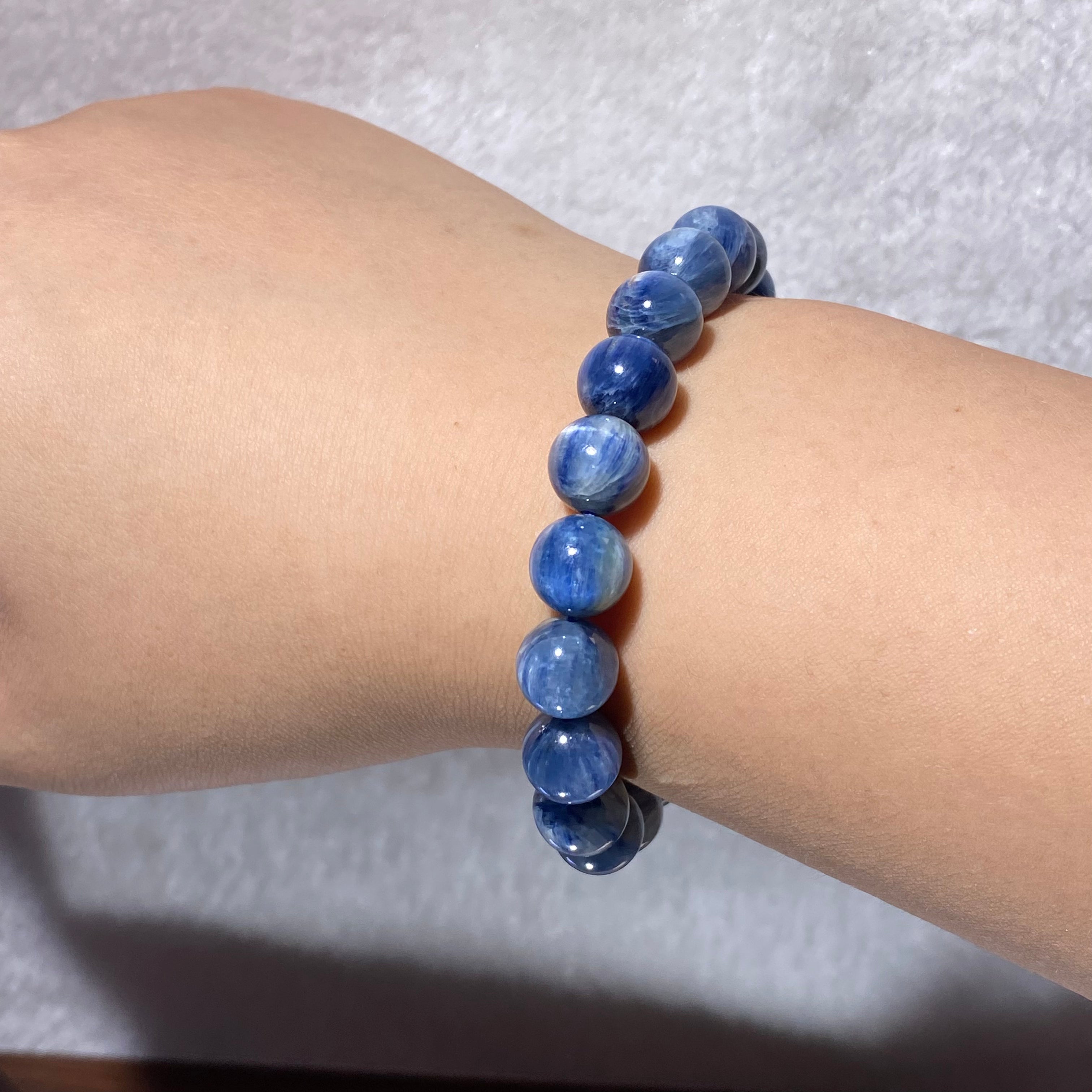 Natural Matte Blue Kyanite Stretch Bracelet, Fits 16cm Wrist | Throat Third Eye Chakra Communication Crystal, Clear Confusion & Calm Speech Anxiety, Unisex Muted Navy Spiritual Wrist Jewelry Gift