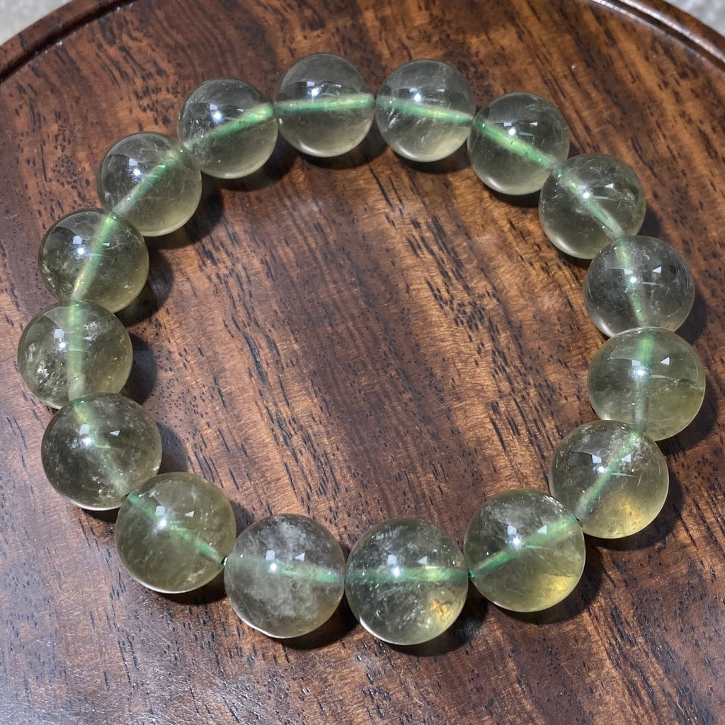 Green Quartz Round Bead Bracelet 13.3mm