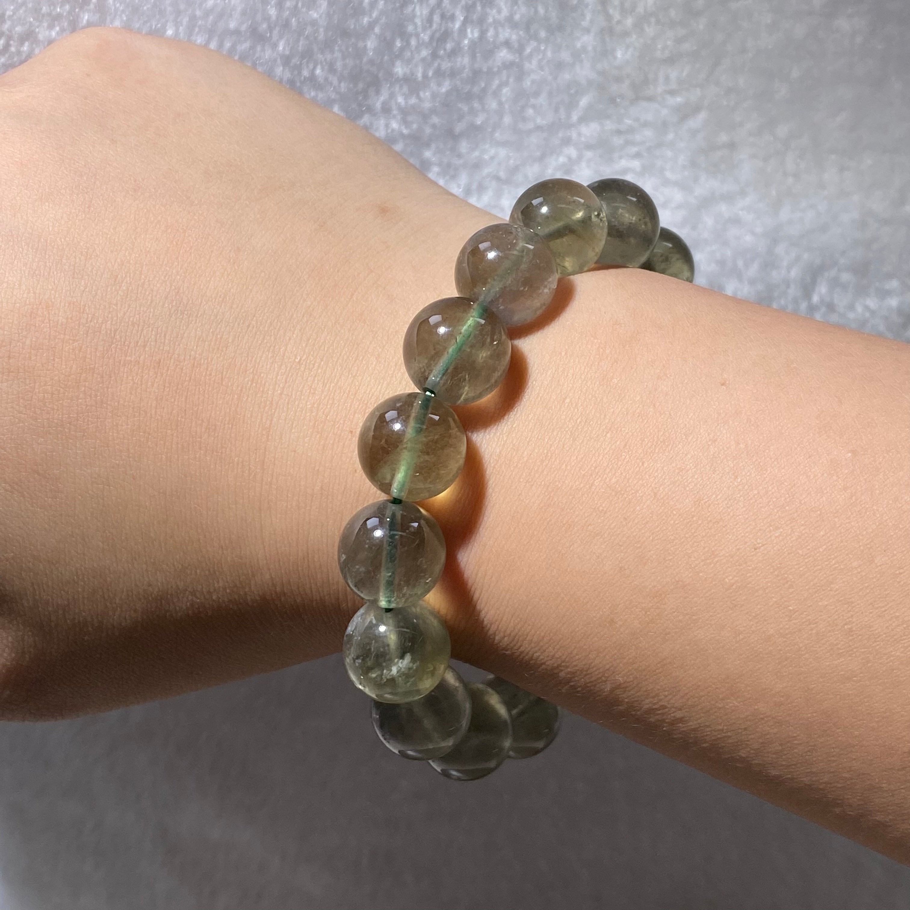 Green Quartz Round Bead Bracelet 13.3mm
