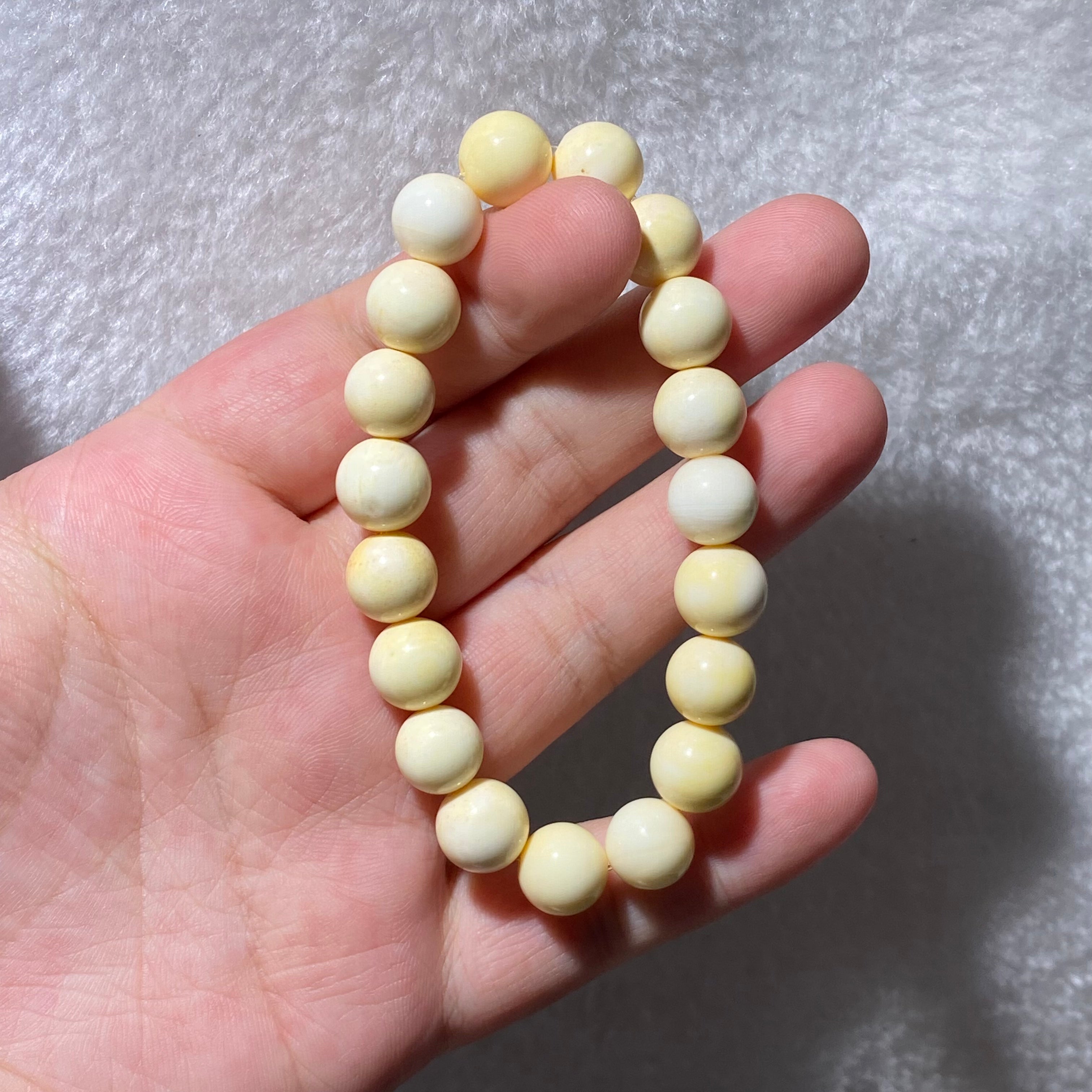 Natural Cream White Shell Matte Round Bead Bracelet 10.3mm