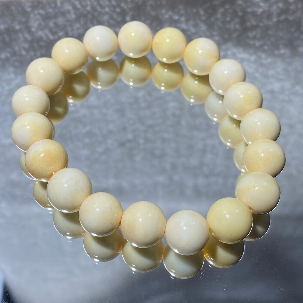 Natural Cream White Shell Matte Round Bead Bracelet 10.3mm
